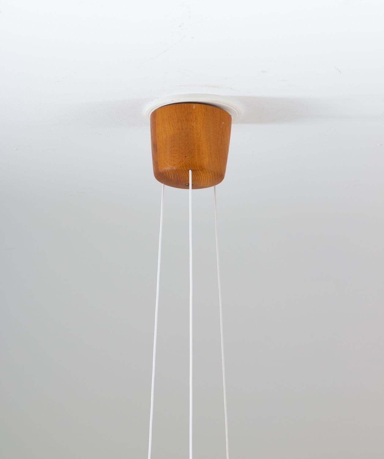 Swedish Midcentury Pendant In Oak And Opaline Glass By Luxus photo vinterior
