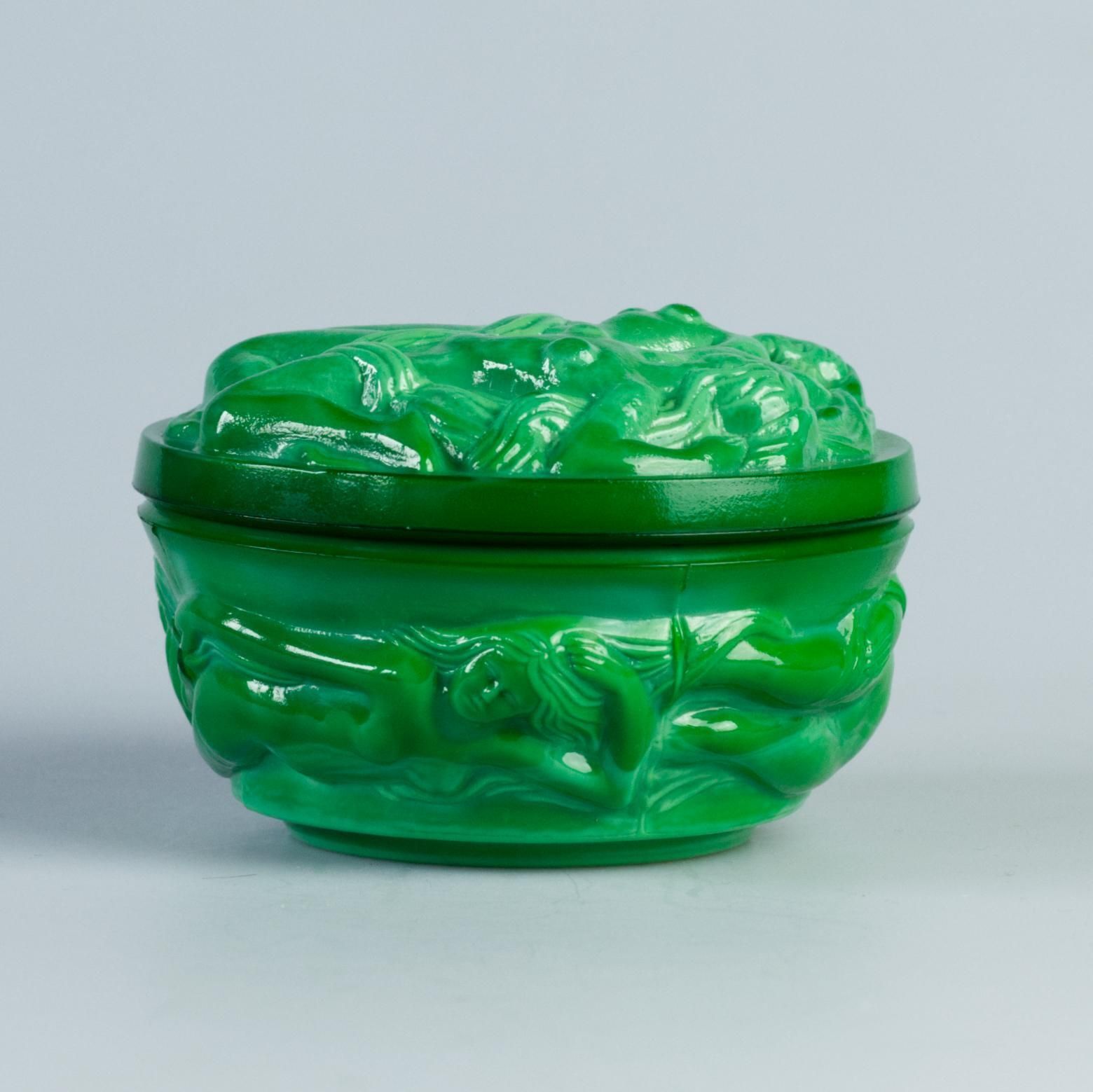 Hoffmann And Schlevogt Art Nouveau Malachite Glass Trinket Box photo for sale