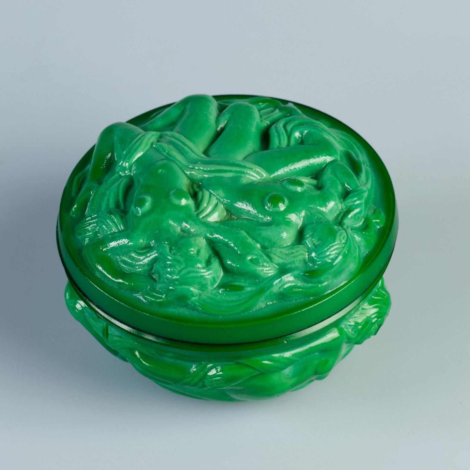 Hoffmann And Schlevogt Art Nouveau Malachite Glass Trinket Box photo vinterior