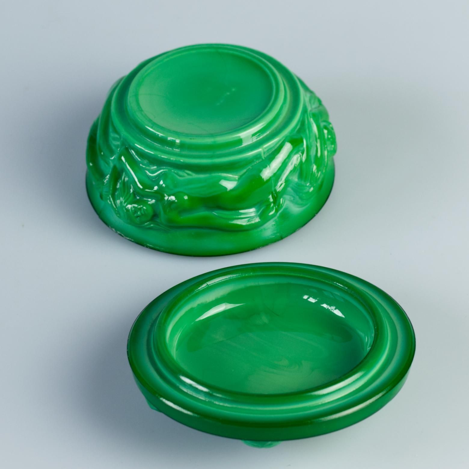 Hoffmann And Schlevogt Art Nouveau Malachite Glass Trinket Box photo vintage
