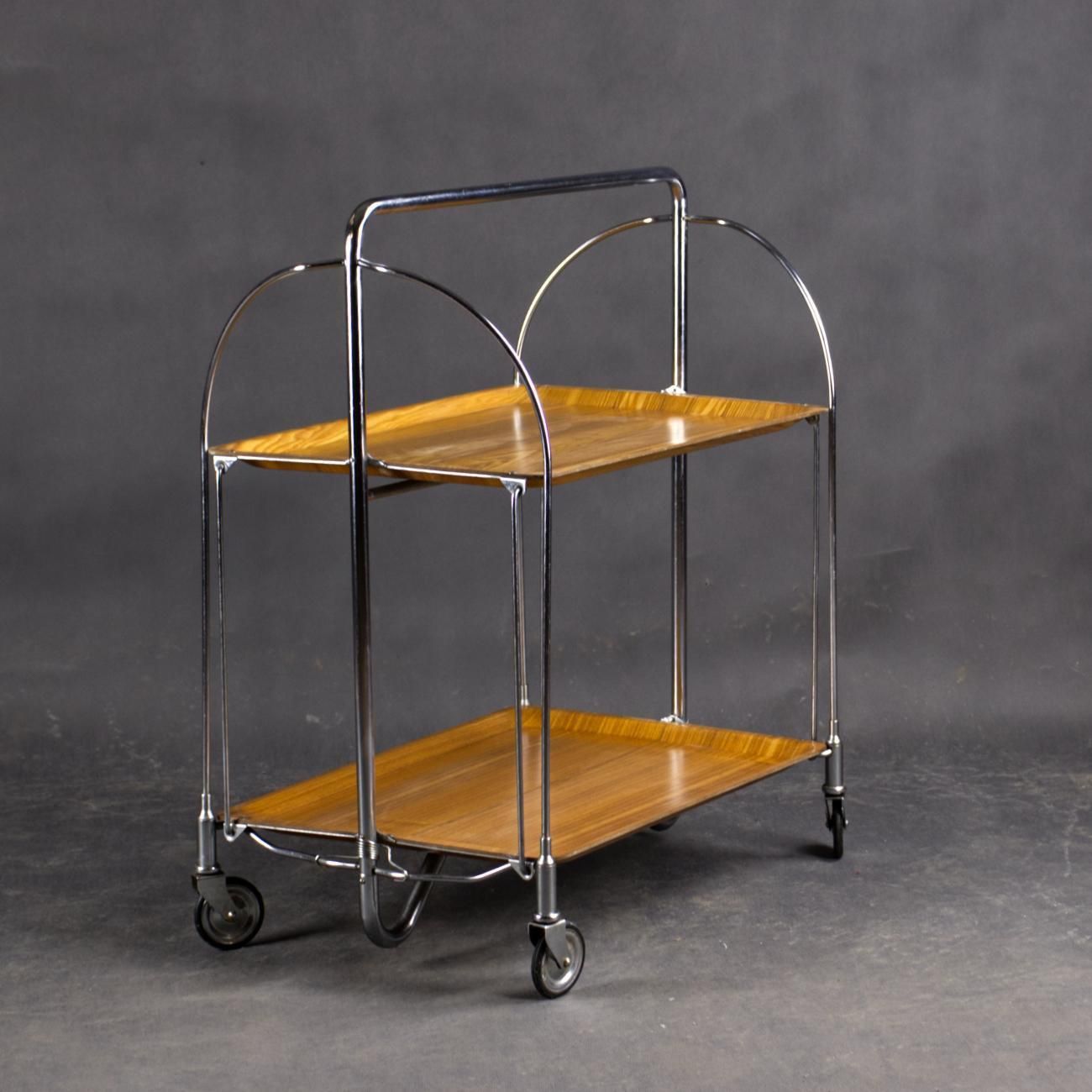 Mid Century Modern Folding Tea / Bar Cart In Chrome And Molded Plywood photo furniture