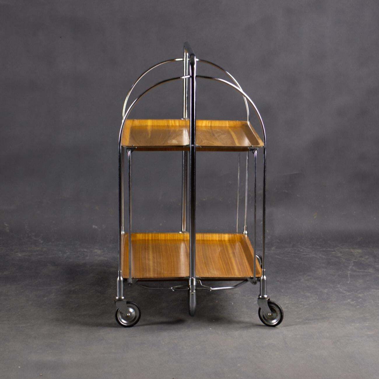 Mid Century Modern Folding Tea / Bar Cart In Chrome And Molded Plywood photo buy