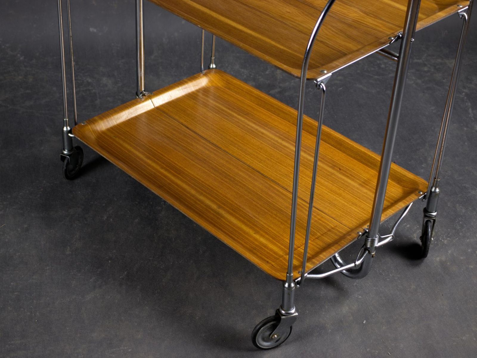 563.0 Mid Century Modern Folding Tea / Bar Cart In Chrome And Molded Plywood photo