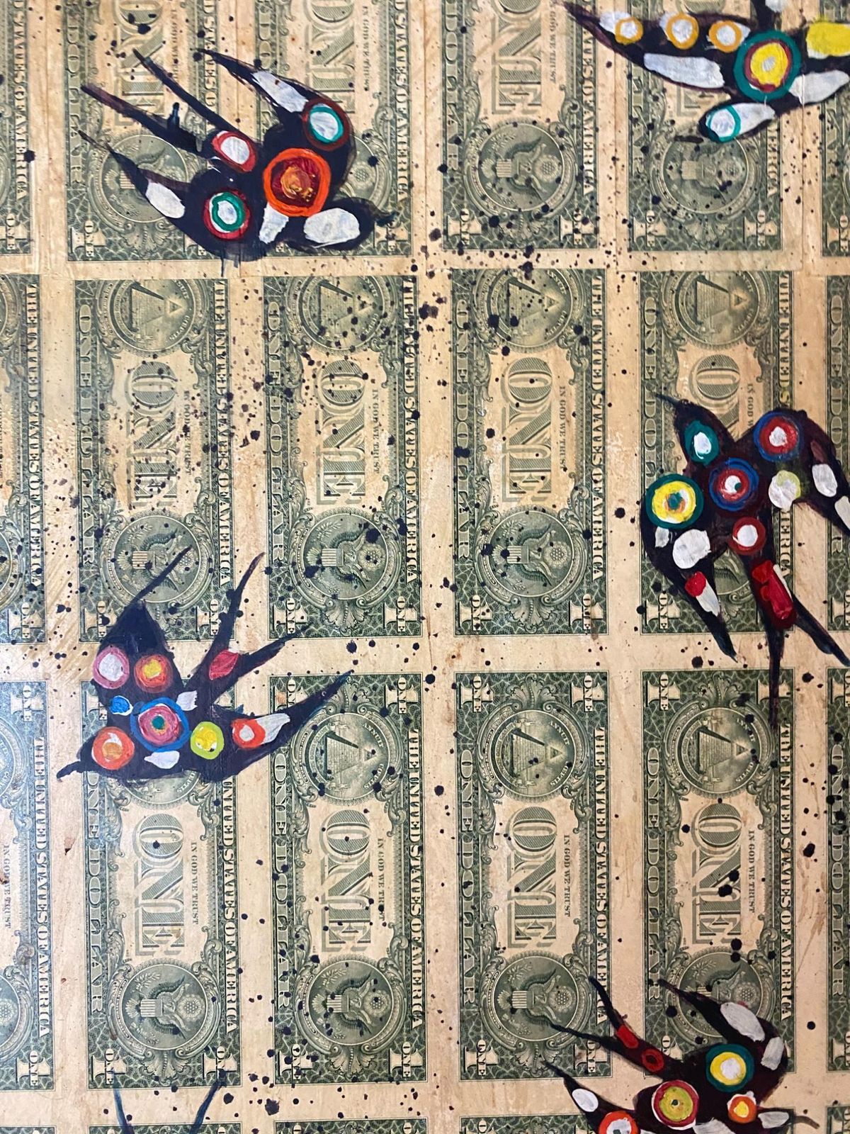 Stan Natchez (Shoshone/Paiute, B.1954) Navajo With Birds Against One Dollar Bill photo for sale