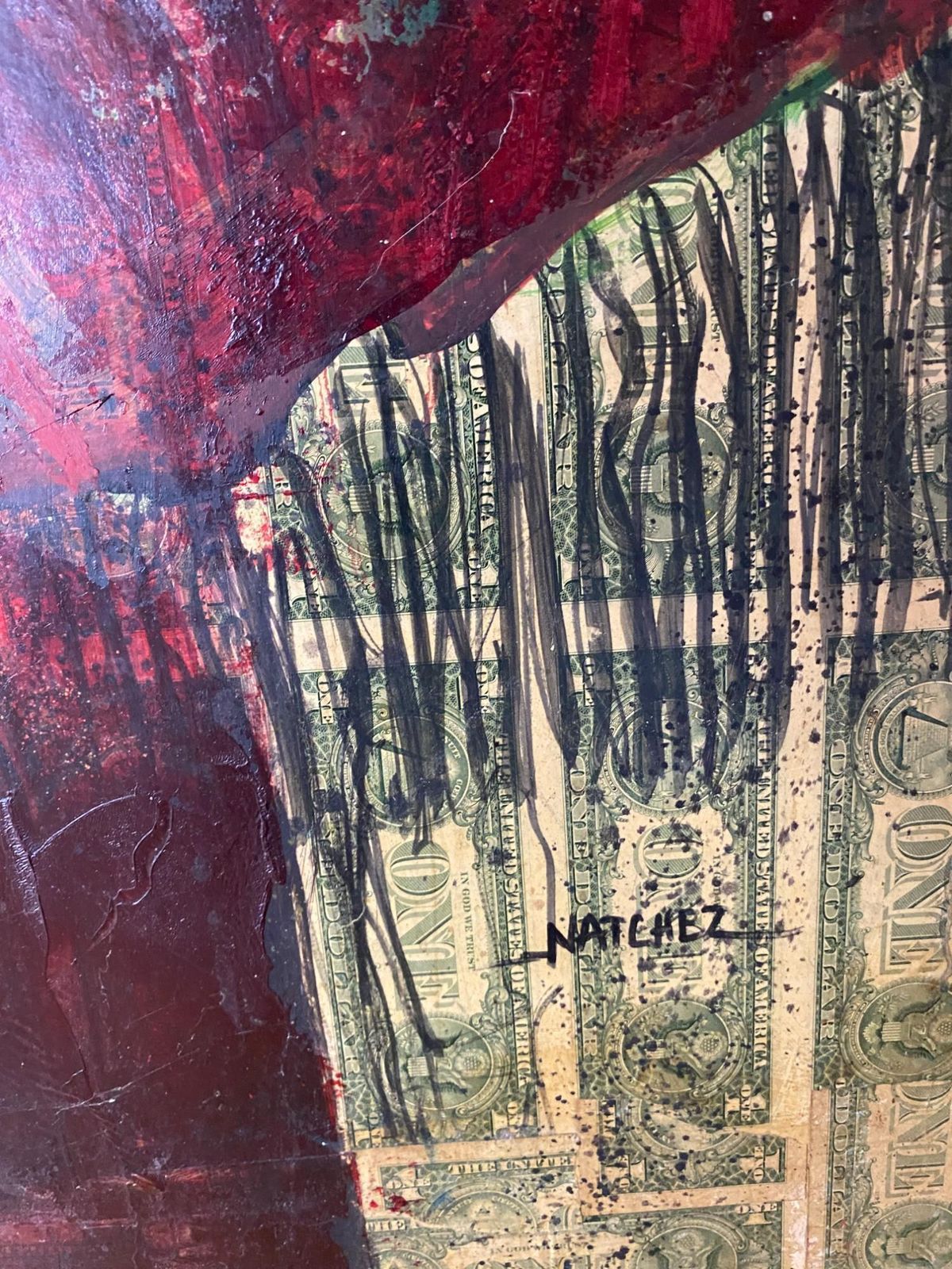 Stan Natchez (Shoshone/Paiute, B.1954) Navajo With Birds Against One Dollar Bill photo Art
