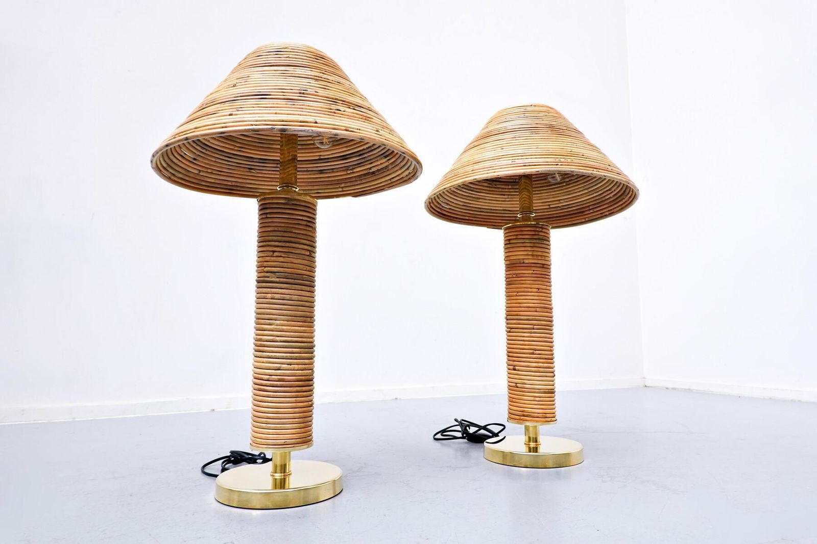 Contemporary Pair Of Brass And Bamboo Table Lamp, Italy photo furniture