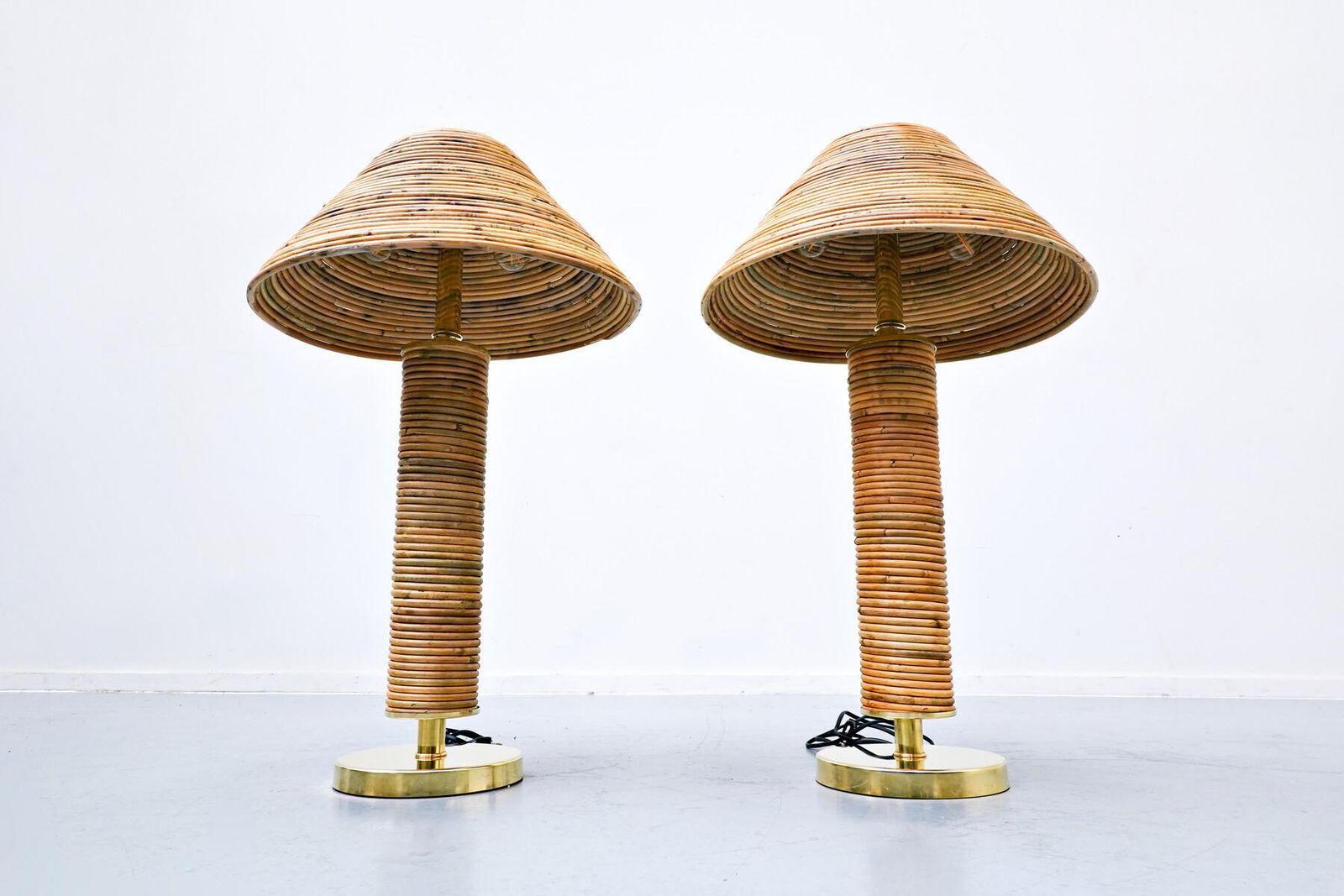 Contemporary Pair Of Brass And Bamboo Table Lamp, Italy photo 3980.0