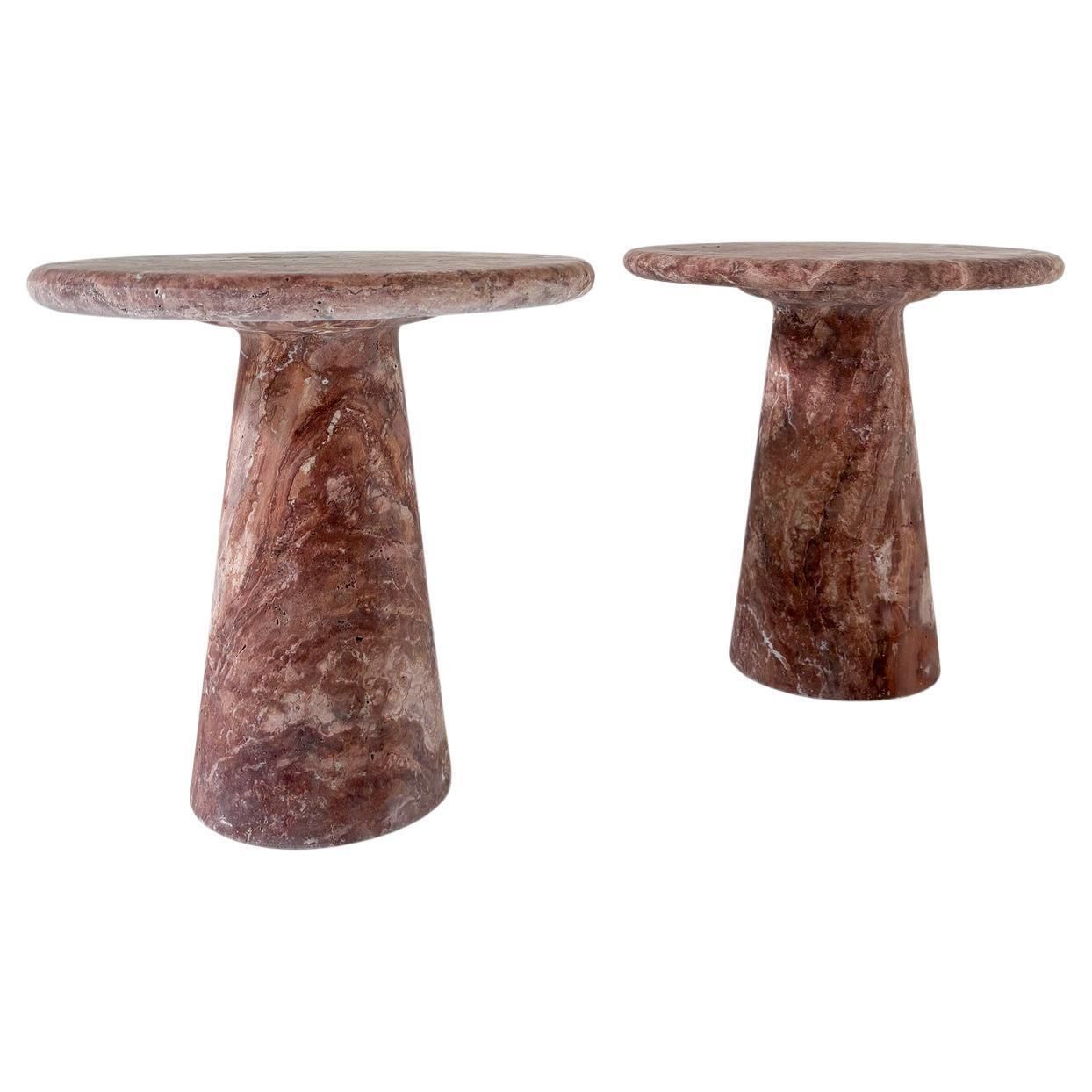Contemporary Pair Of Pink Travertine Side Tables
