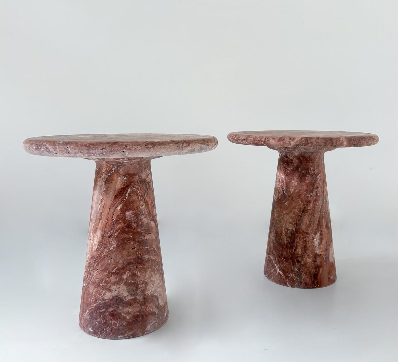 Contemporary Pair Of Pink Travertine Side Tables photo furniture
