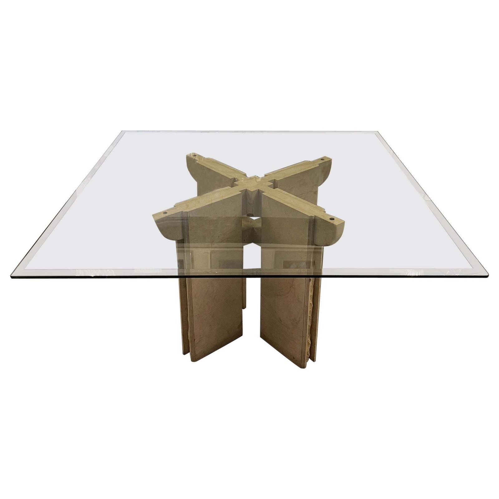 Dining Room Table In Travertine With Glass Top, Italy, 1970s