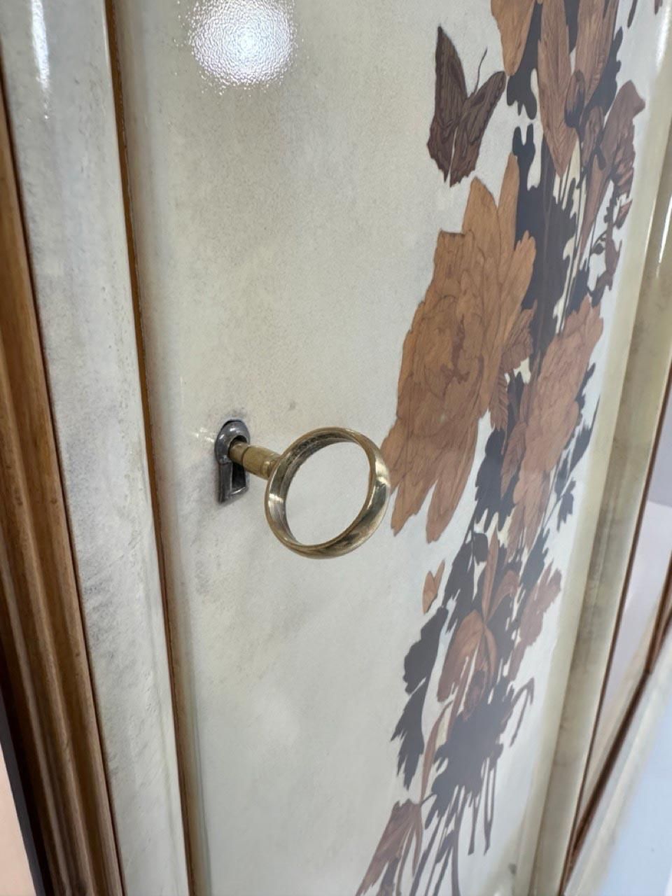 Italian Art Deco Armoire In Parchment With Inlays Signed By Anzani, 1950s photo vinterior