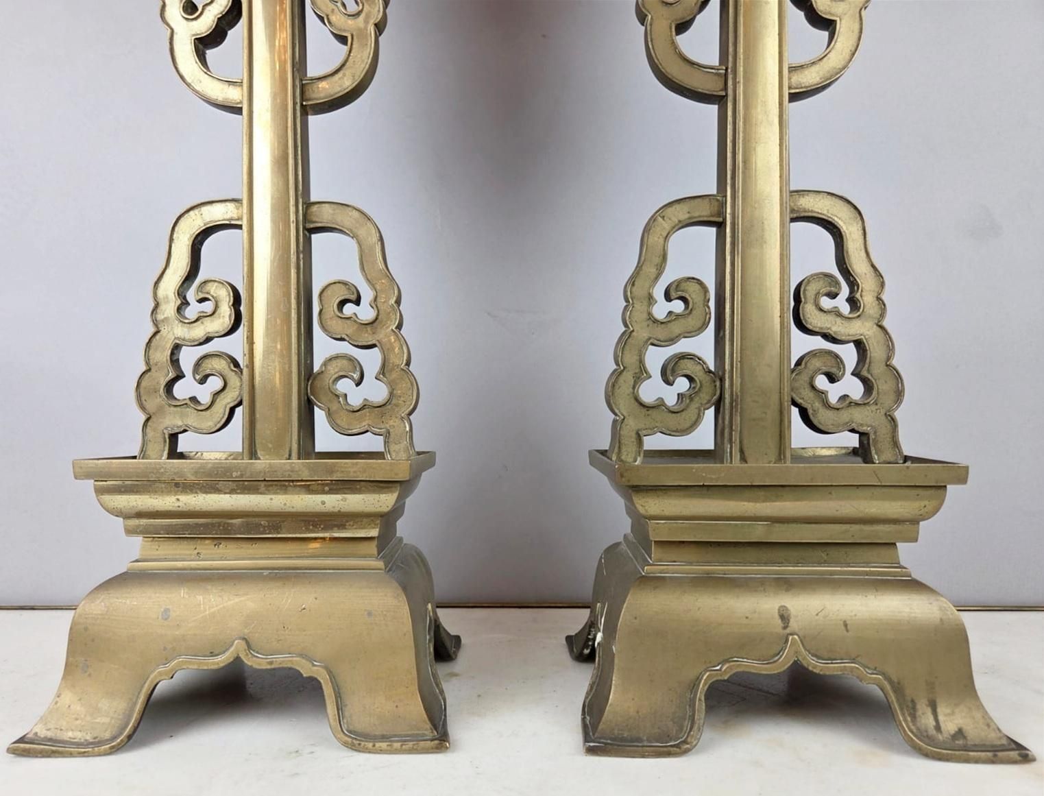 Pair Of Large Bronze Candlesticks, Chinese Work, Late 19th Century photo for sale