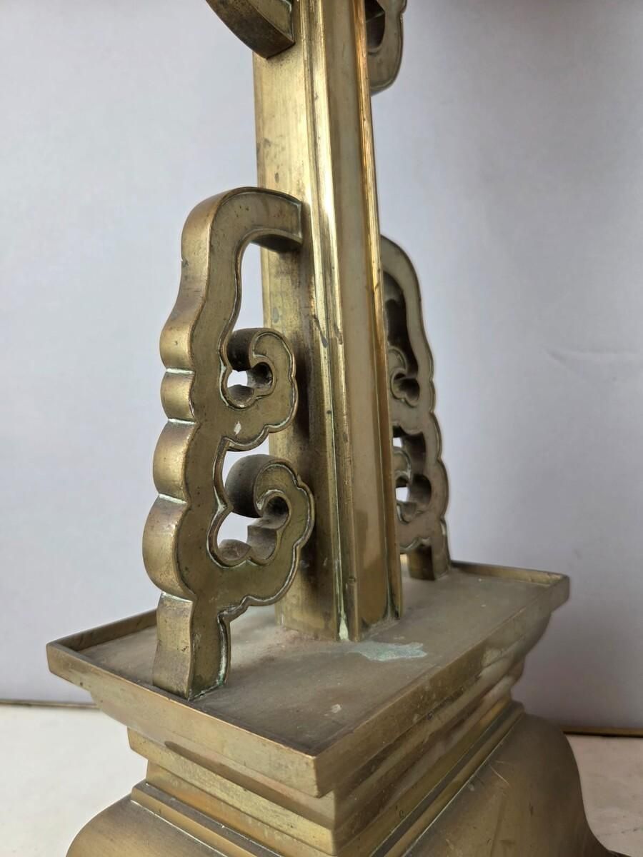 Pair Of Large Bronze Candlesticks, Chinese Work, Late 19th Century photo vinterior