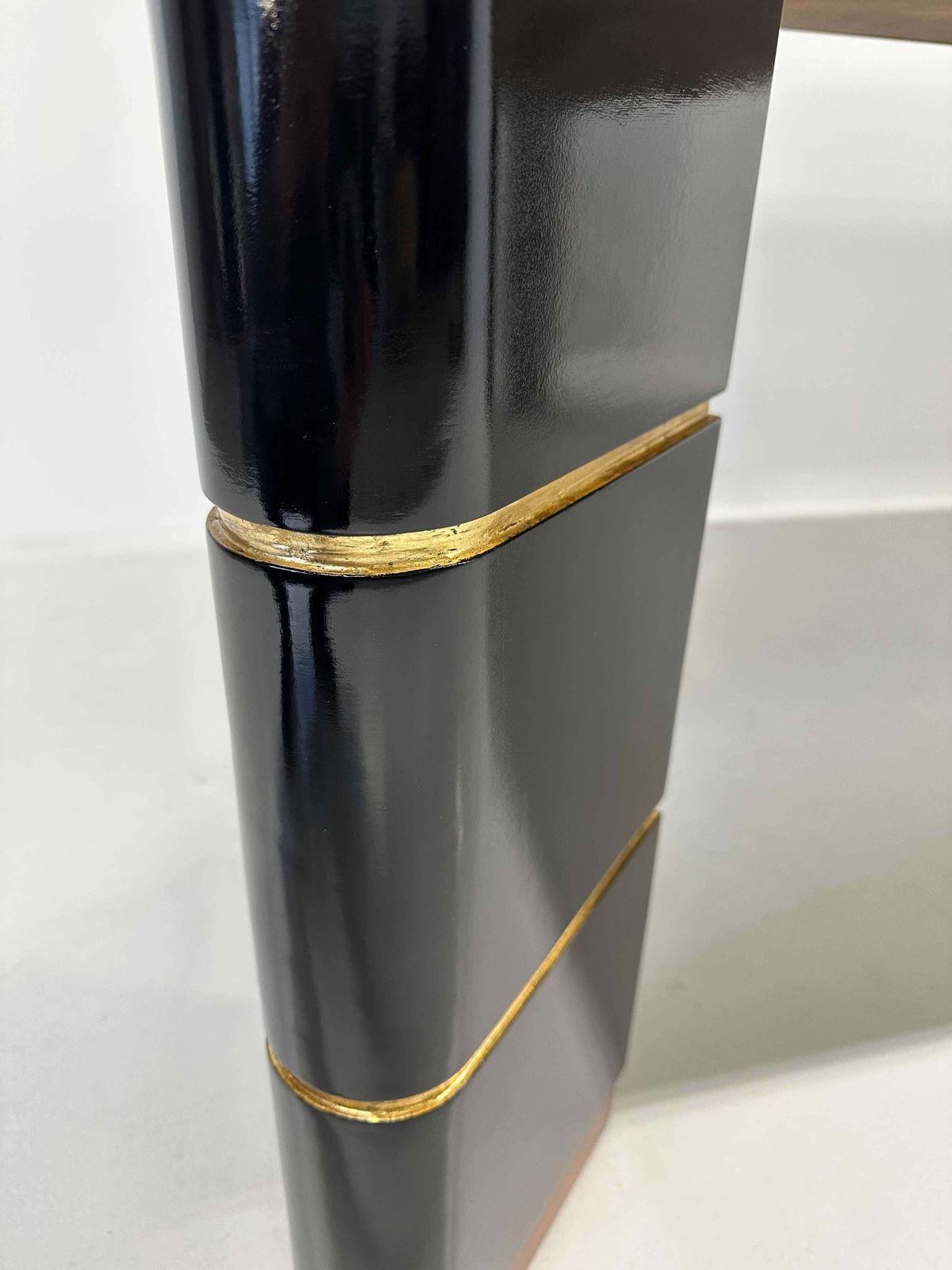 Italian Art Deco Walnut, Gold Leaf And Black Lacquered Table, 40s photo vintage