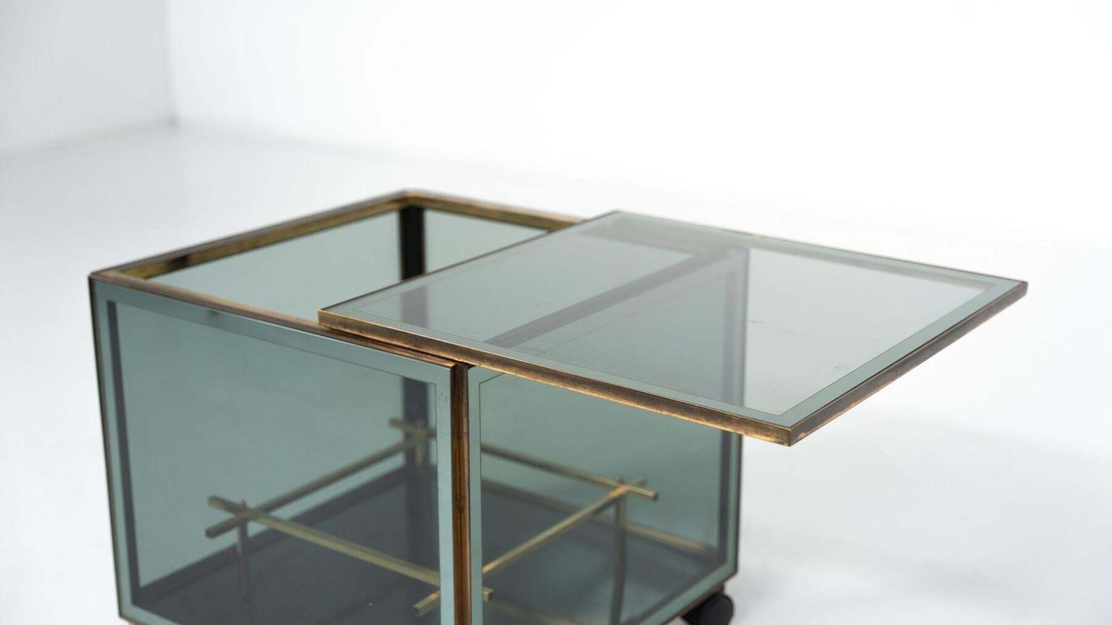 photo buy Mid Century Modern Coffee Table/ Bar, Metal And Glass, 1970s