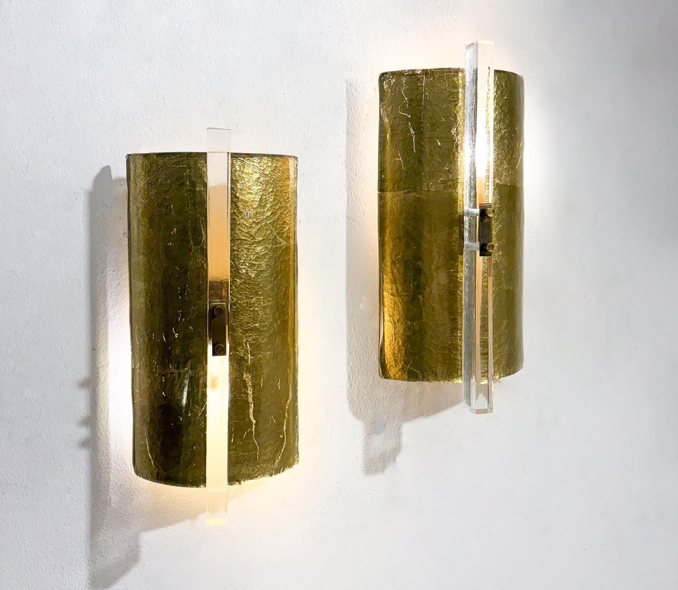 Contemporary Pair Of Gold Wall Lights, Glass, Italy photo 2867.0