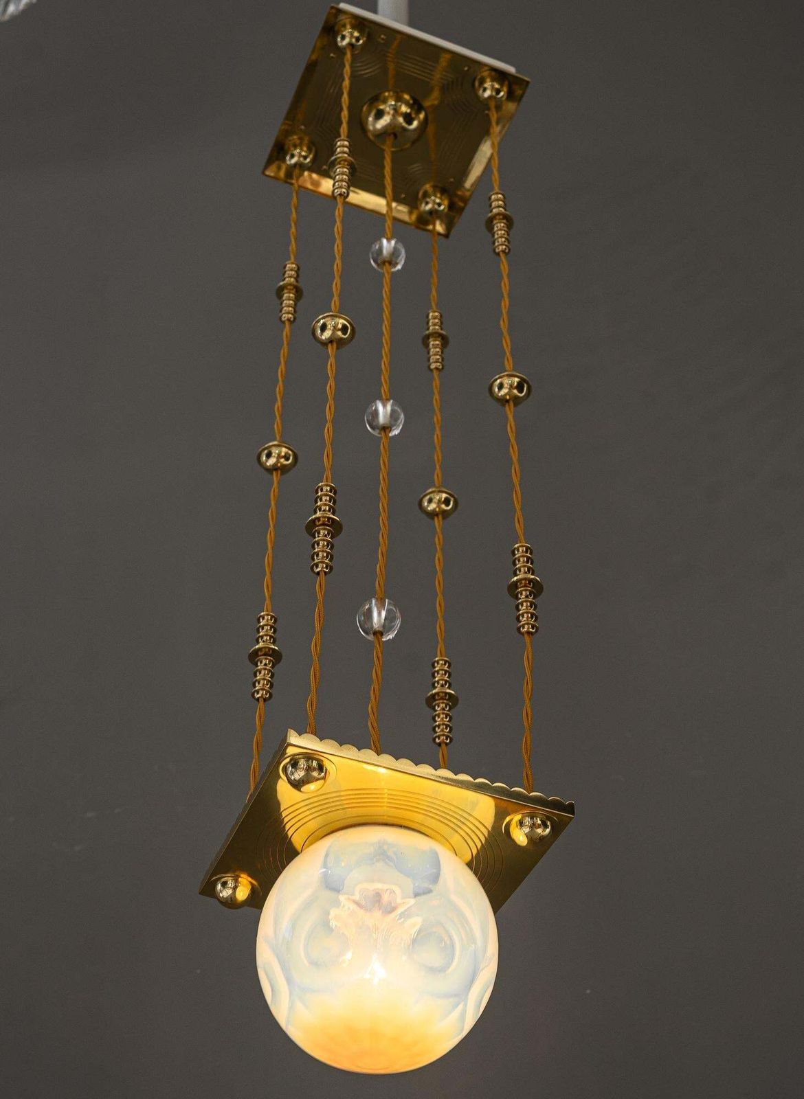 photo vinterior Art Deco Pendant With Opaline Glass Shade Vienna Around 1920s