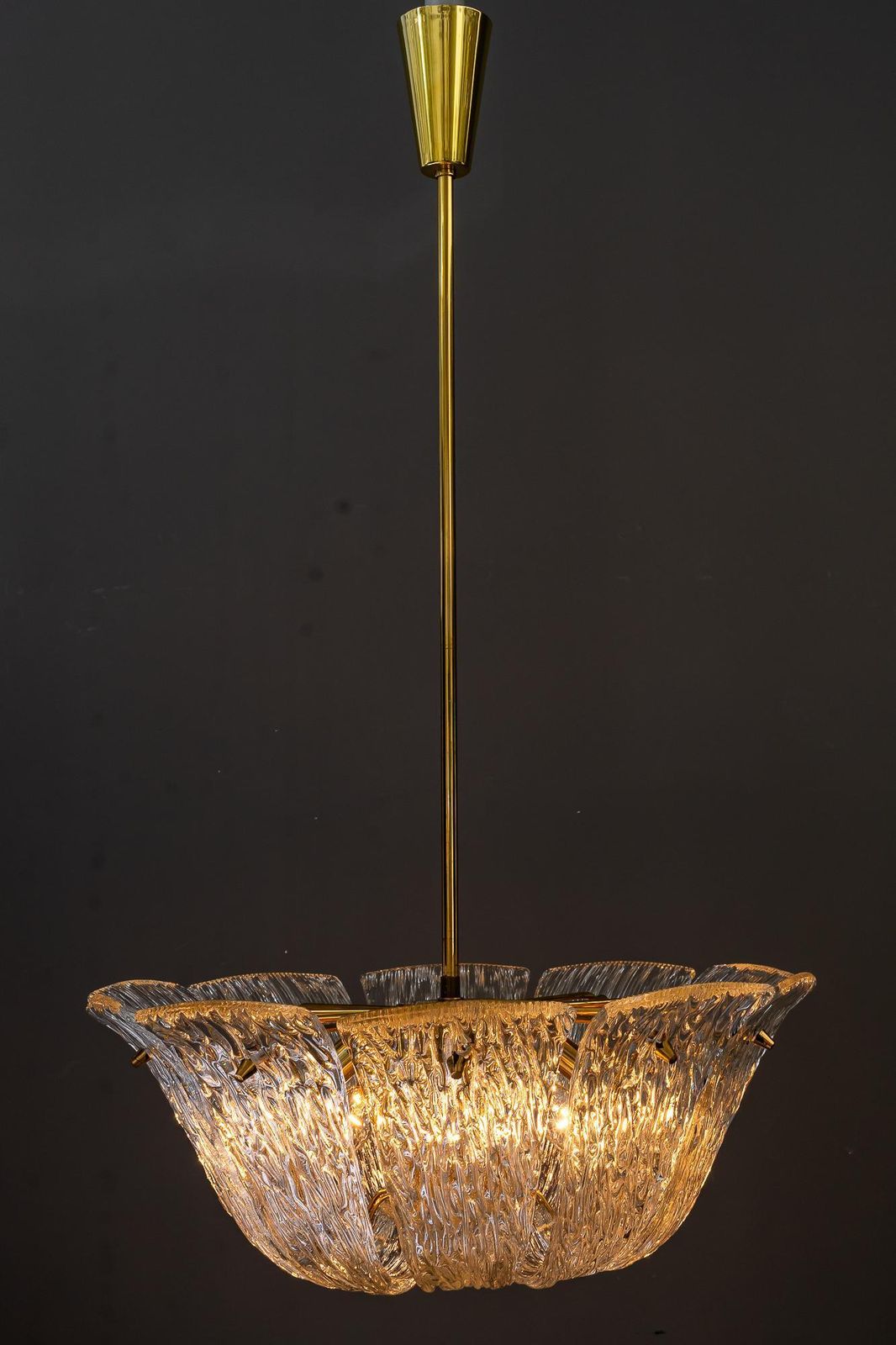 photo for sale Textured Glass Chandelier By Kalmar, Vienna Around 1950s