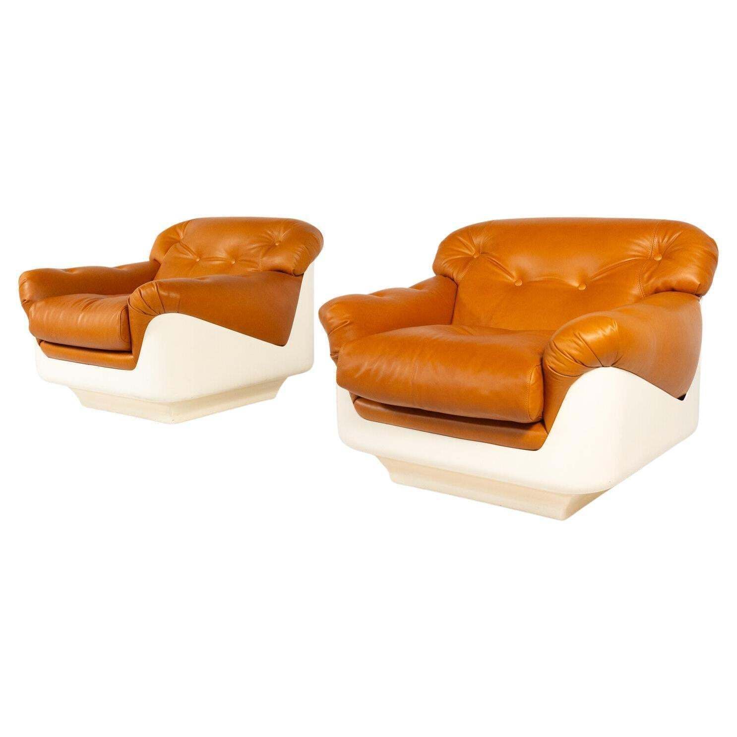 Pair Of Armchairs By Jorge Zalszupin, Fiberglass And Leather, 2 Pairs Available