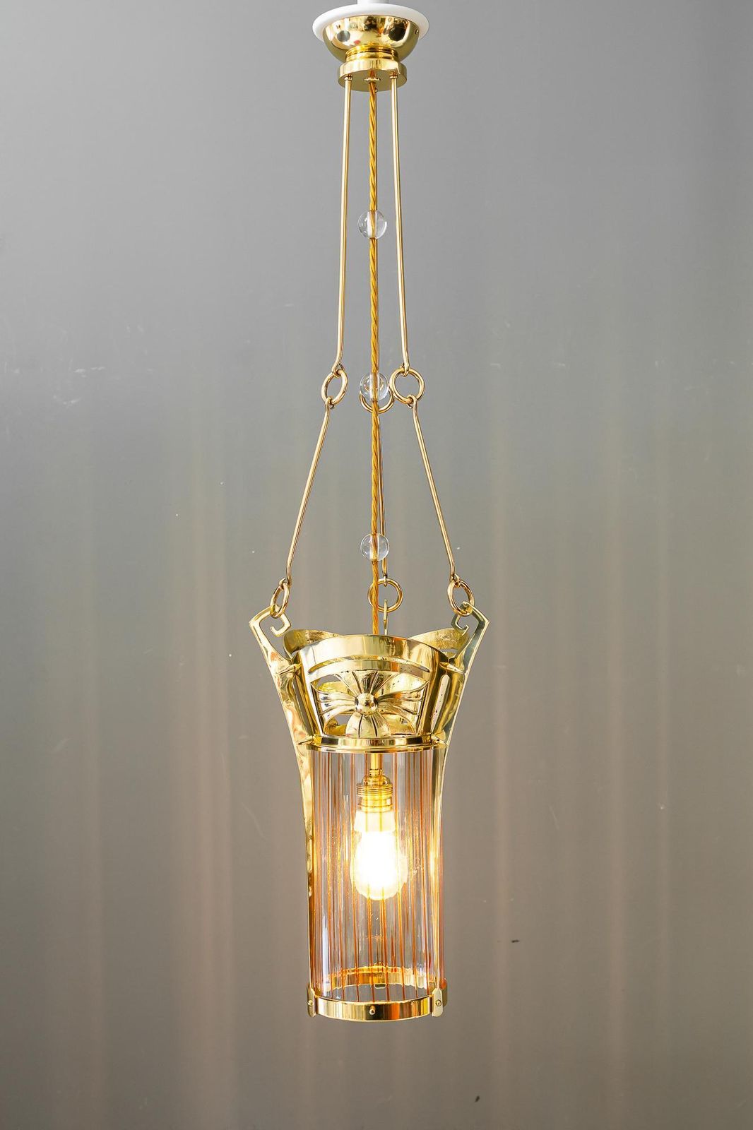 photo vintage Jugendstil Pendant With Palme Koenig Opaline Glass Shade Vienna Around 1908