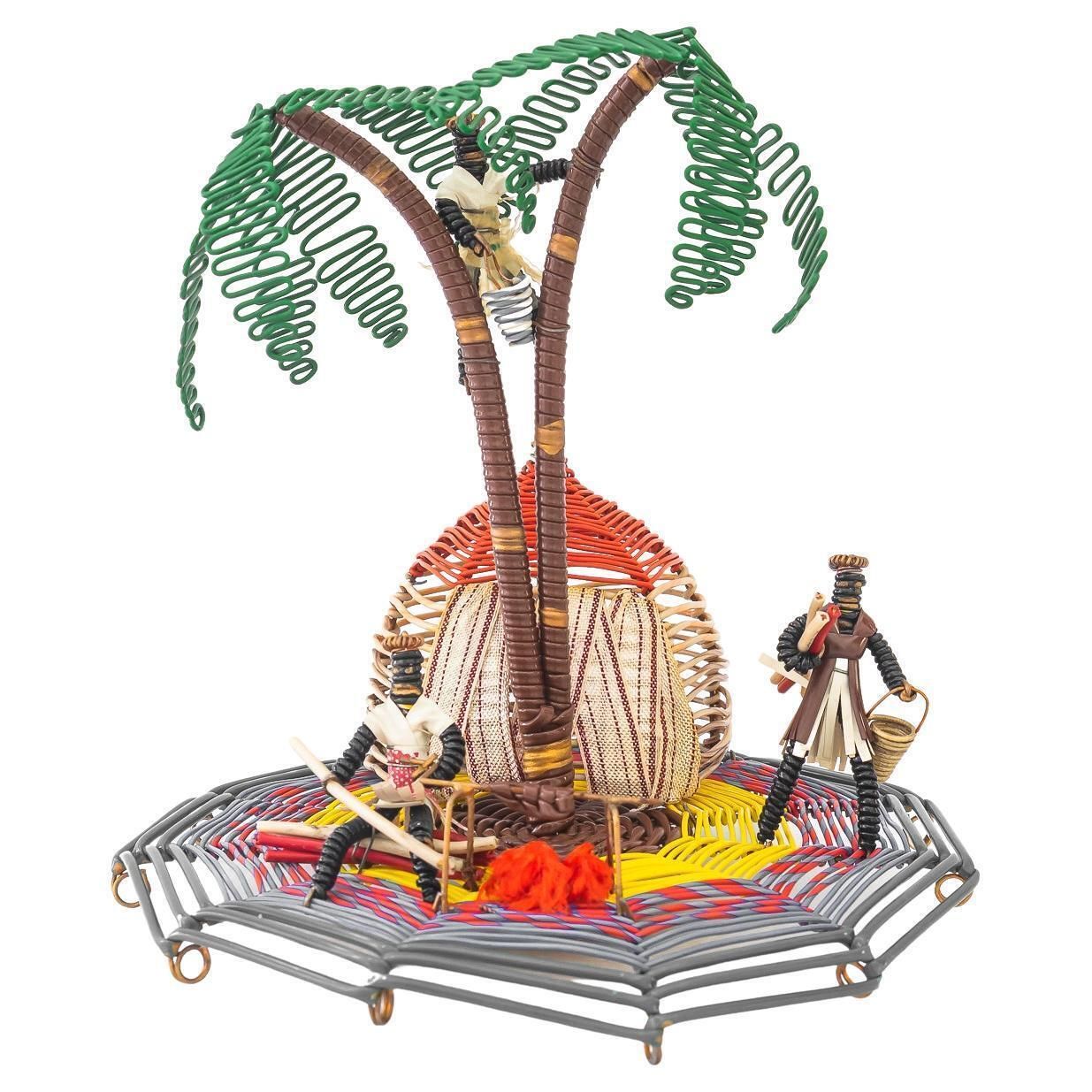 A Palm Scene Made Of Wire ( Handwork ) Vienna Around 1970s