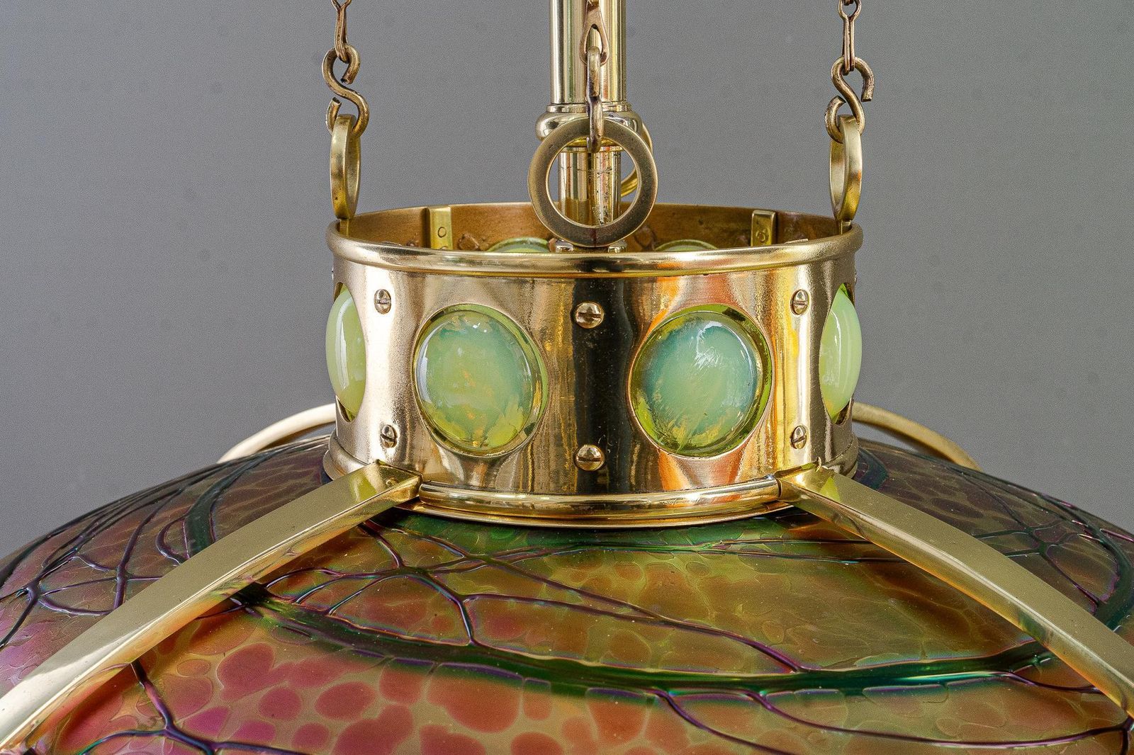 Adjustable Chandelier With Palme Koenig Glass Shade Vienna Around 1908s photo for sale