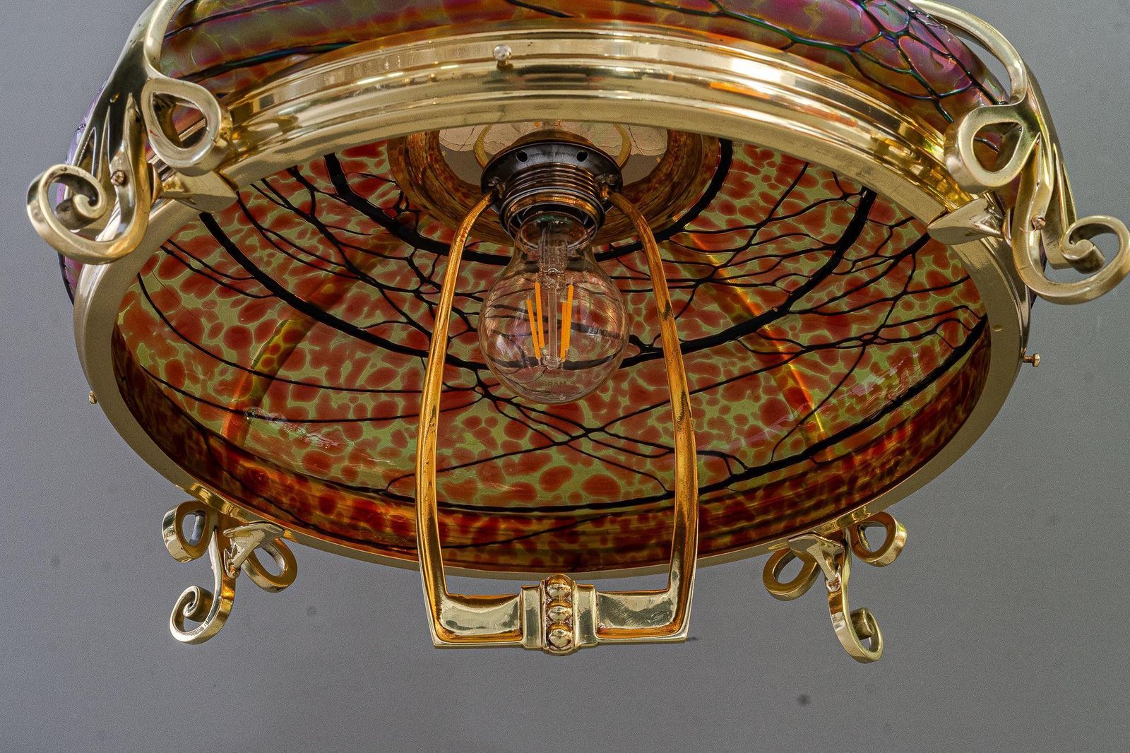 Lighting Adjustable Chandelier With Palme Koenig Glass Shade Vienna Around 1908s photo