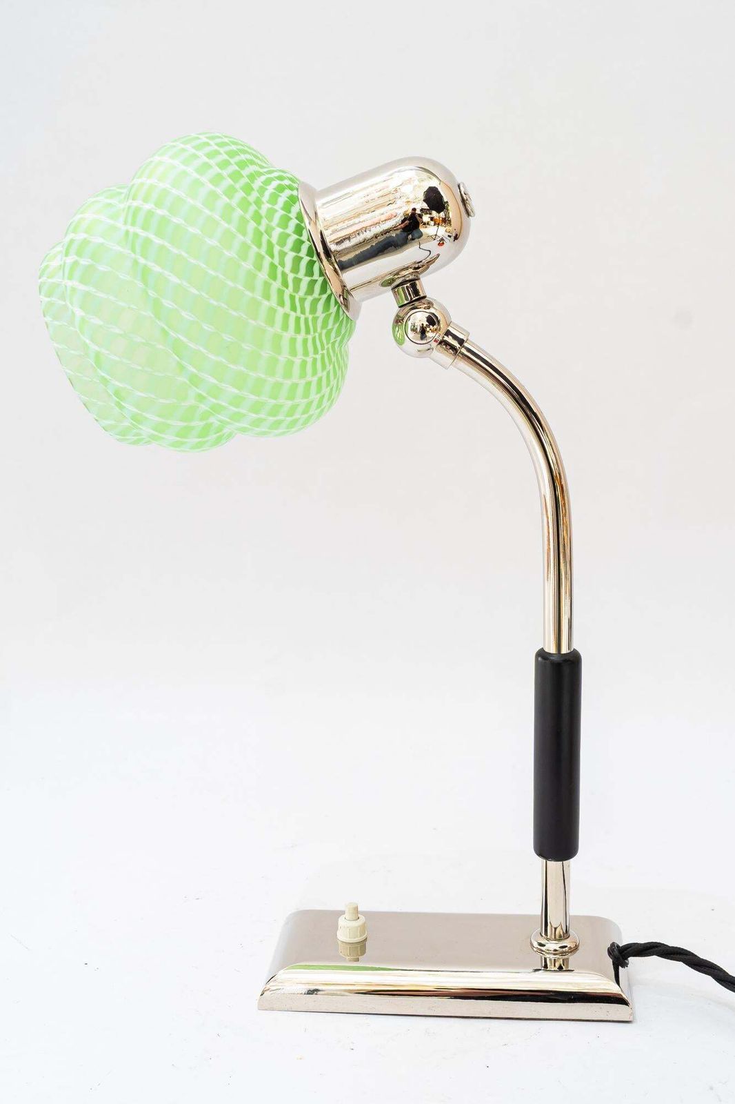 Art Deco Nickel   Plated Table Lamp With Orig. Antique Glass Shade Vienna 1920s photo Lighting
