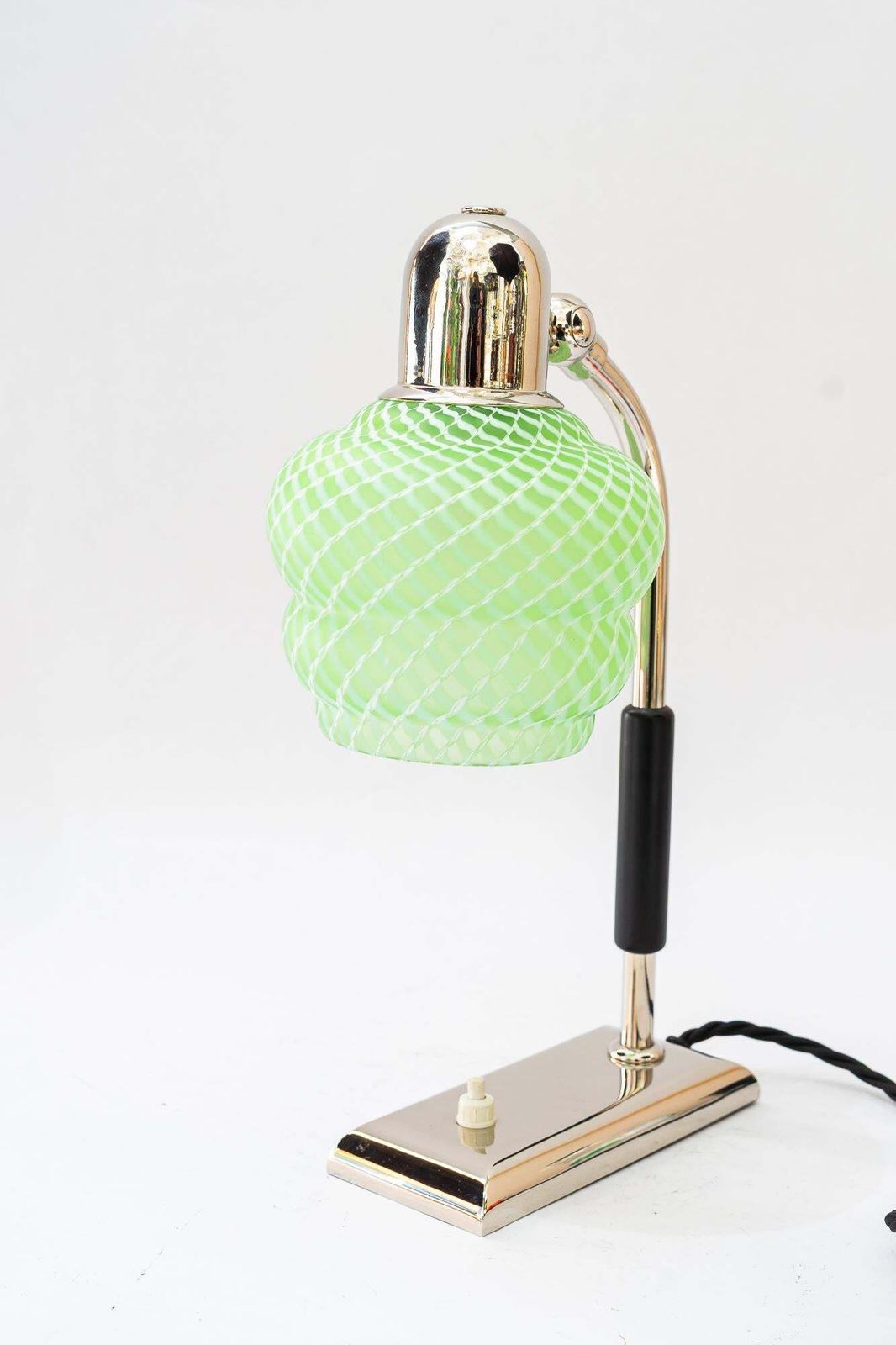 Art Deco Nickel   Plated Table Lamp With Orig. Antique Glass Shade Vienna 1920s photo 399.0