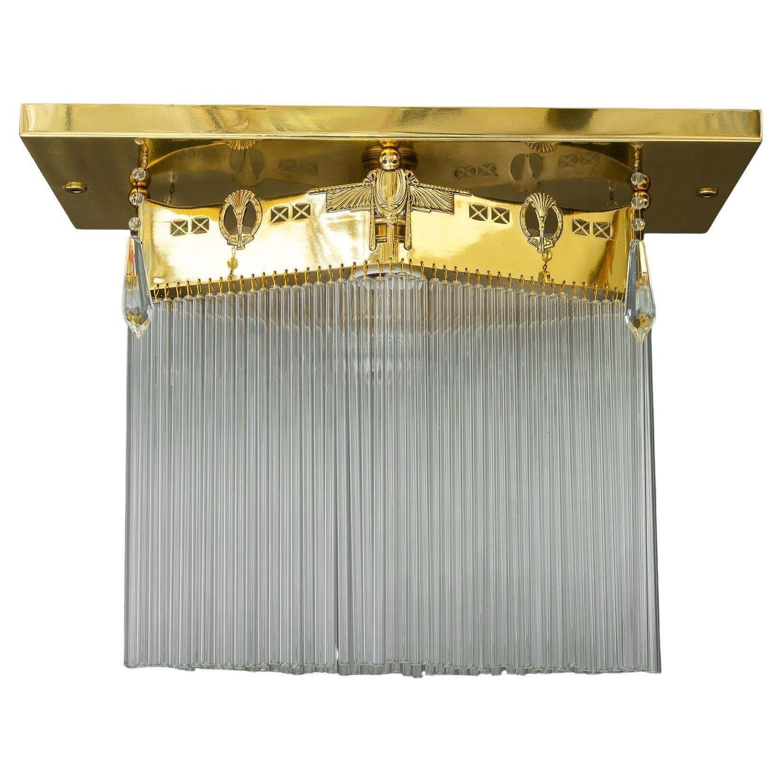 Art Deco Flush Mount With Glass Sticks And 4 Glass Prism Vienna Around 1920s
