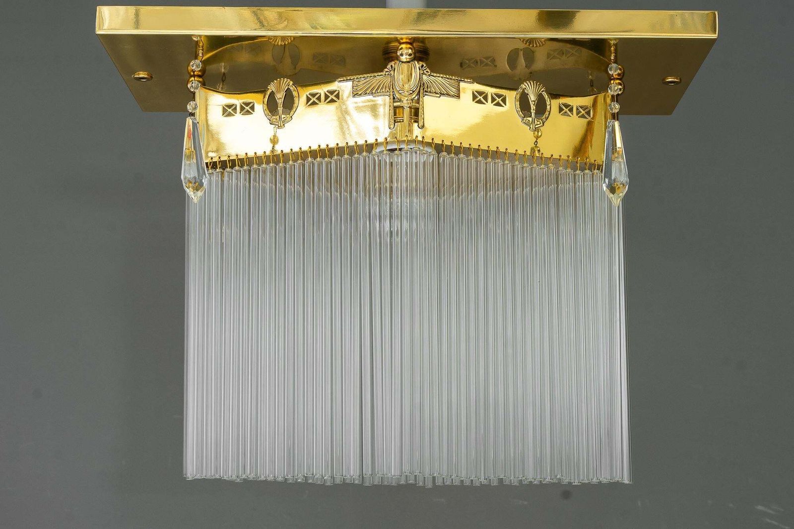 Art Deco Flush Mount With Glass Sticks And 4 Glass Prism Vienna Around 1920s photo for sale