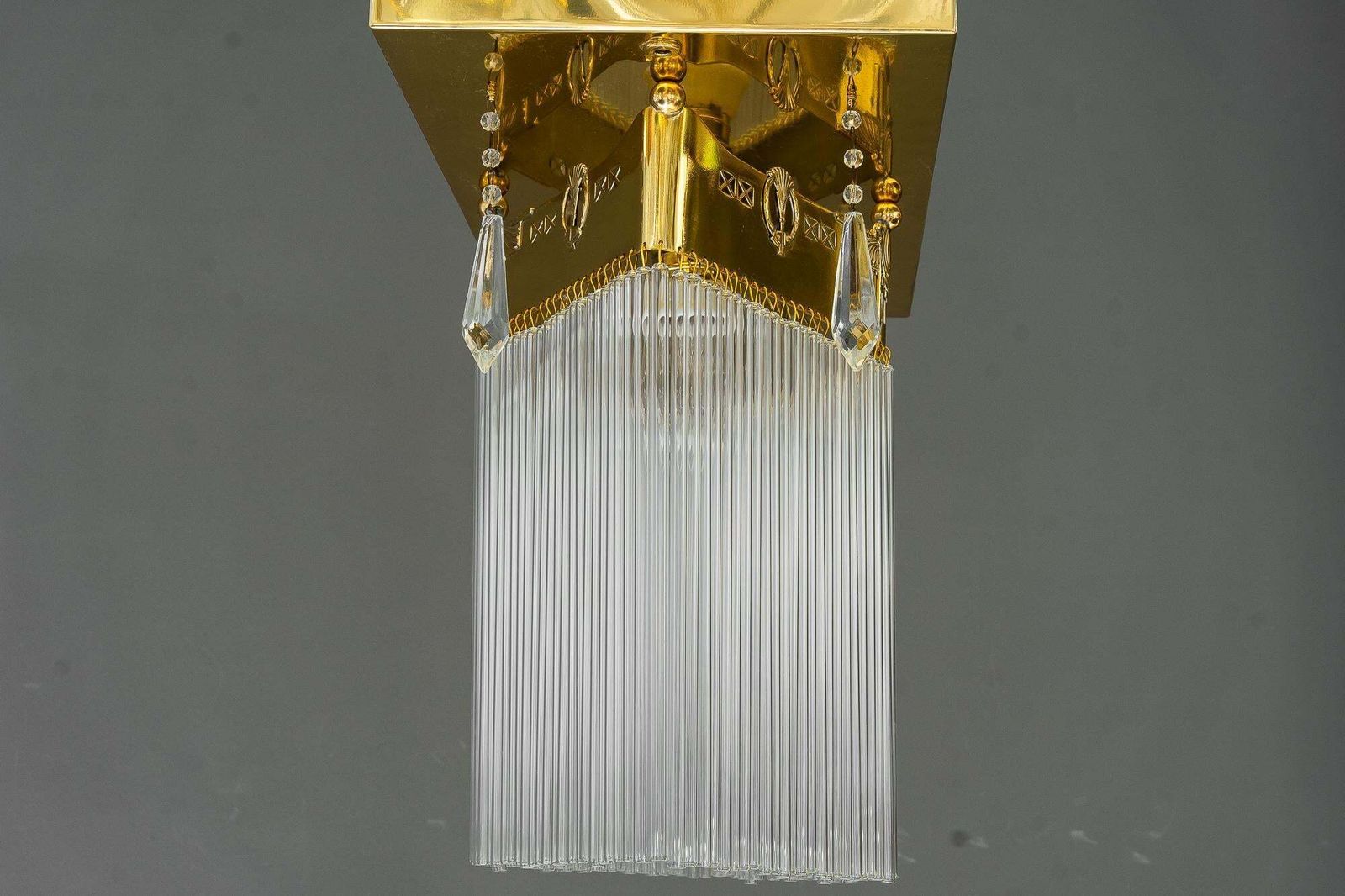 Art Deco Flush Mount With Glass Sticks And 4 Glass Prism Vienna Around 1920s photo Lighting