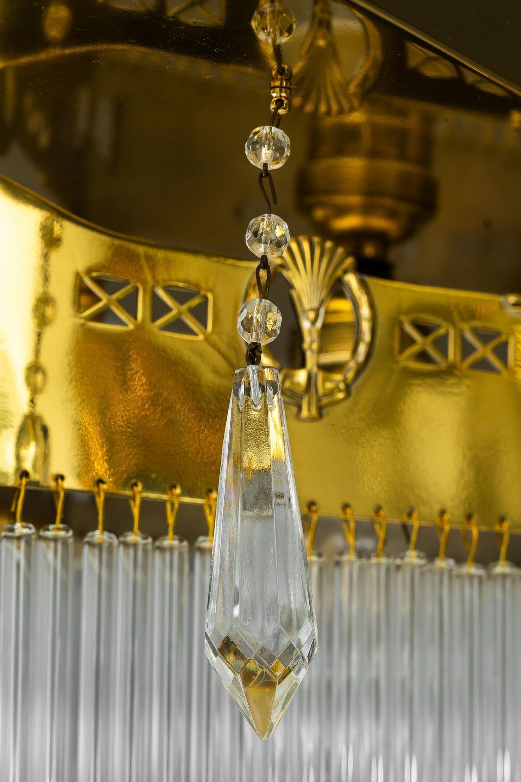 Art Deco Flush Mount With Glass Sticks And 4 Glass Prism Vienna Around 1920s photo vinterior