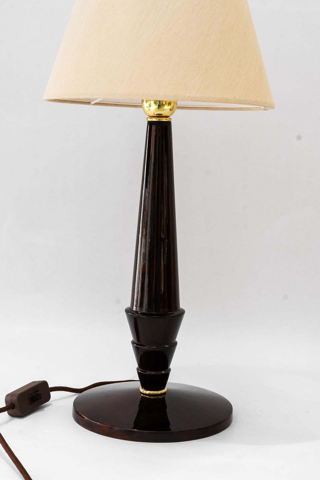 Big Art Deco Wood Table Lamp With Fabric Shade Vienna Around 1920s photo furniture