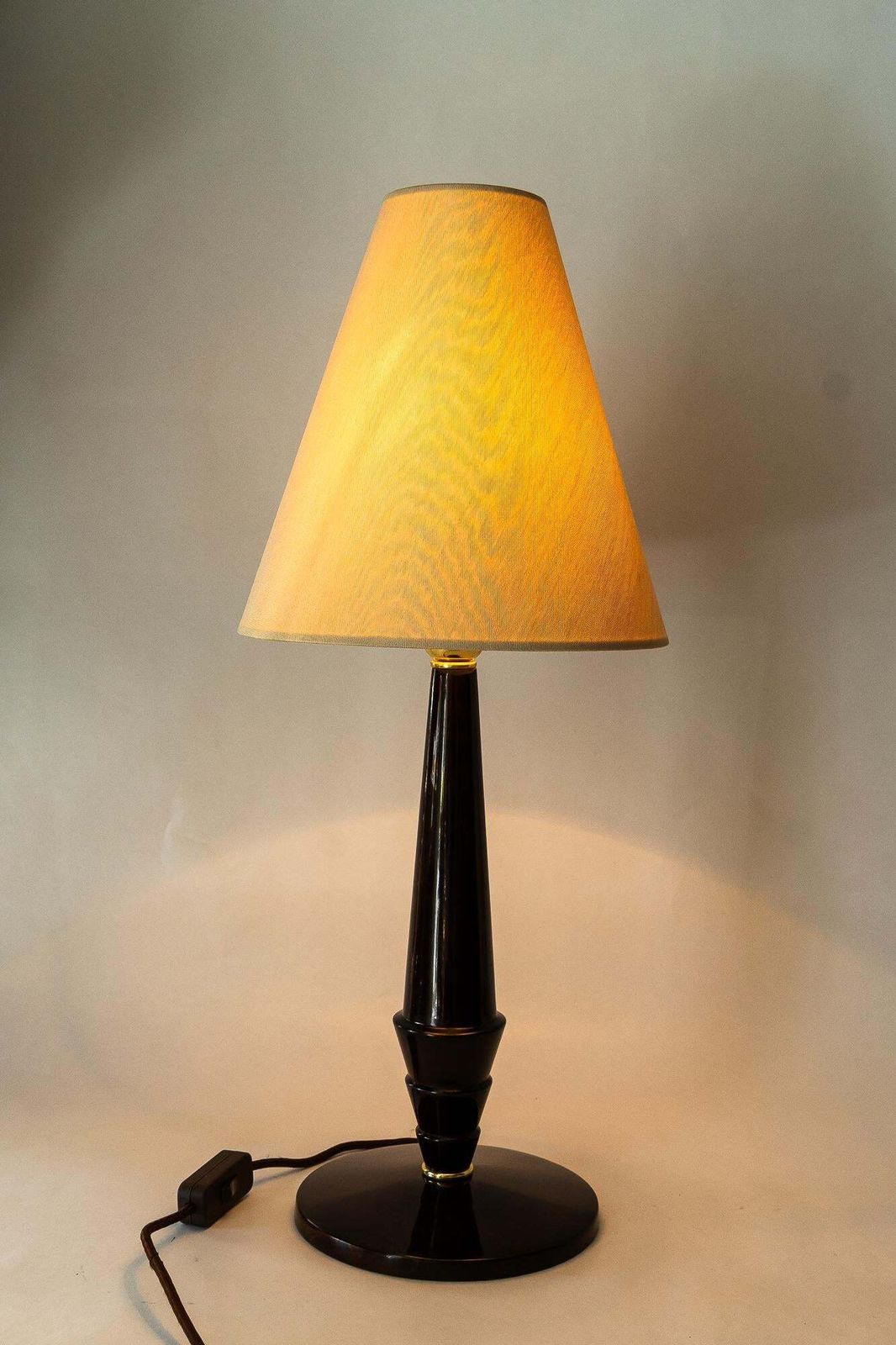 Big Art Deco Wood Table Lamp With Fabric Shade Vienna Around 1920s photo vinterior