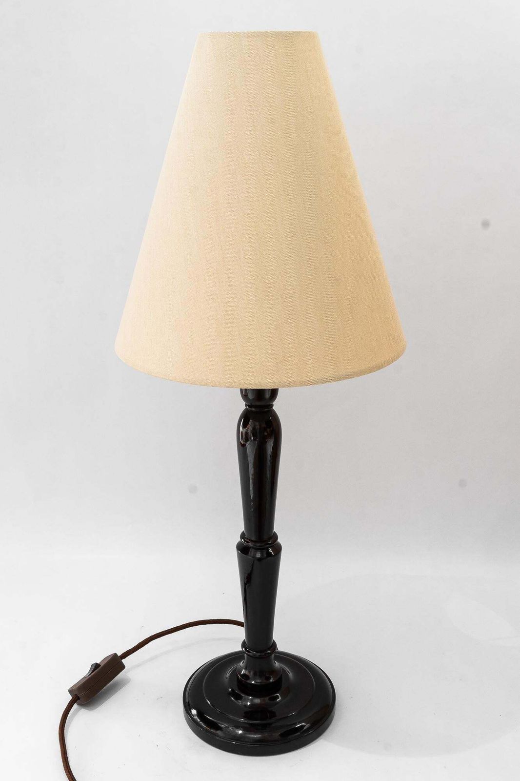 Big Art Deco Wood Table Lamp With Fabric Shade Vienna Around 1920s photo for sale