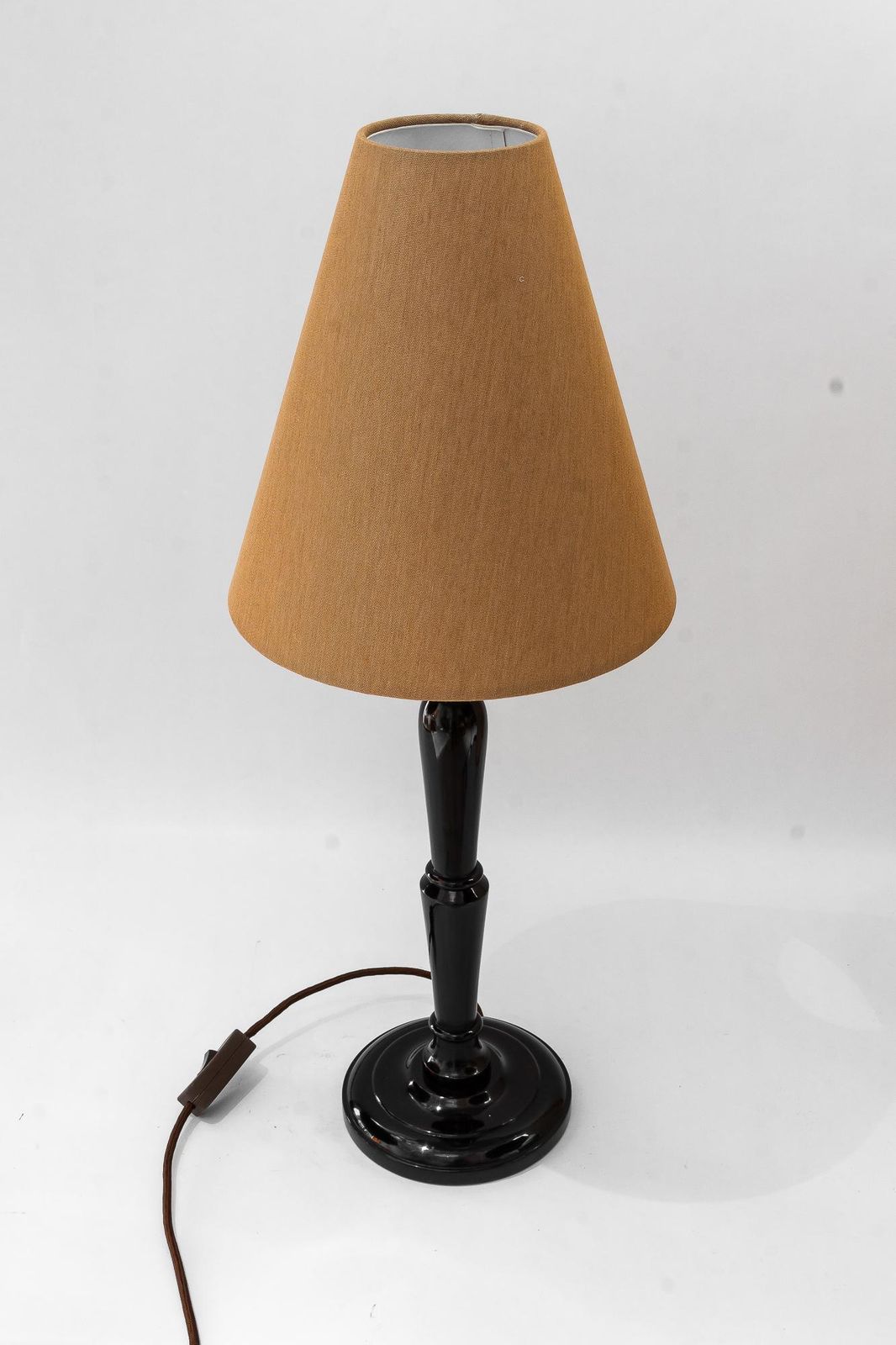 photo furniture Big Art Deco Wood Table Lamp With Fabric Shade Vienna Around 1920s