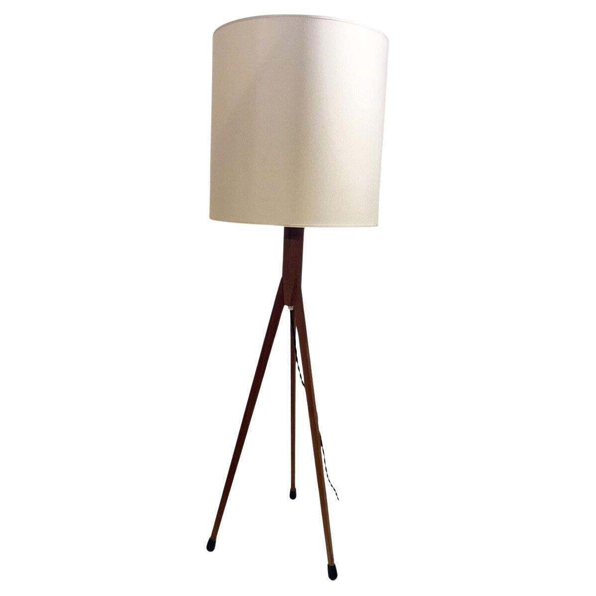 Mid Century Floor Lamp With A Wood Tripod Base, 1970s