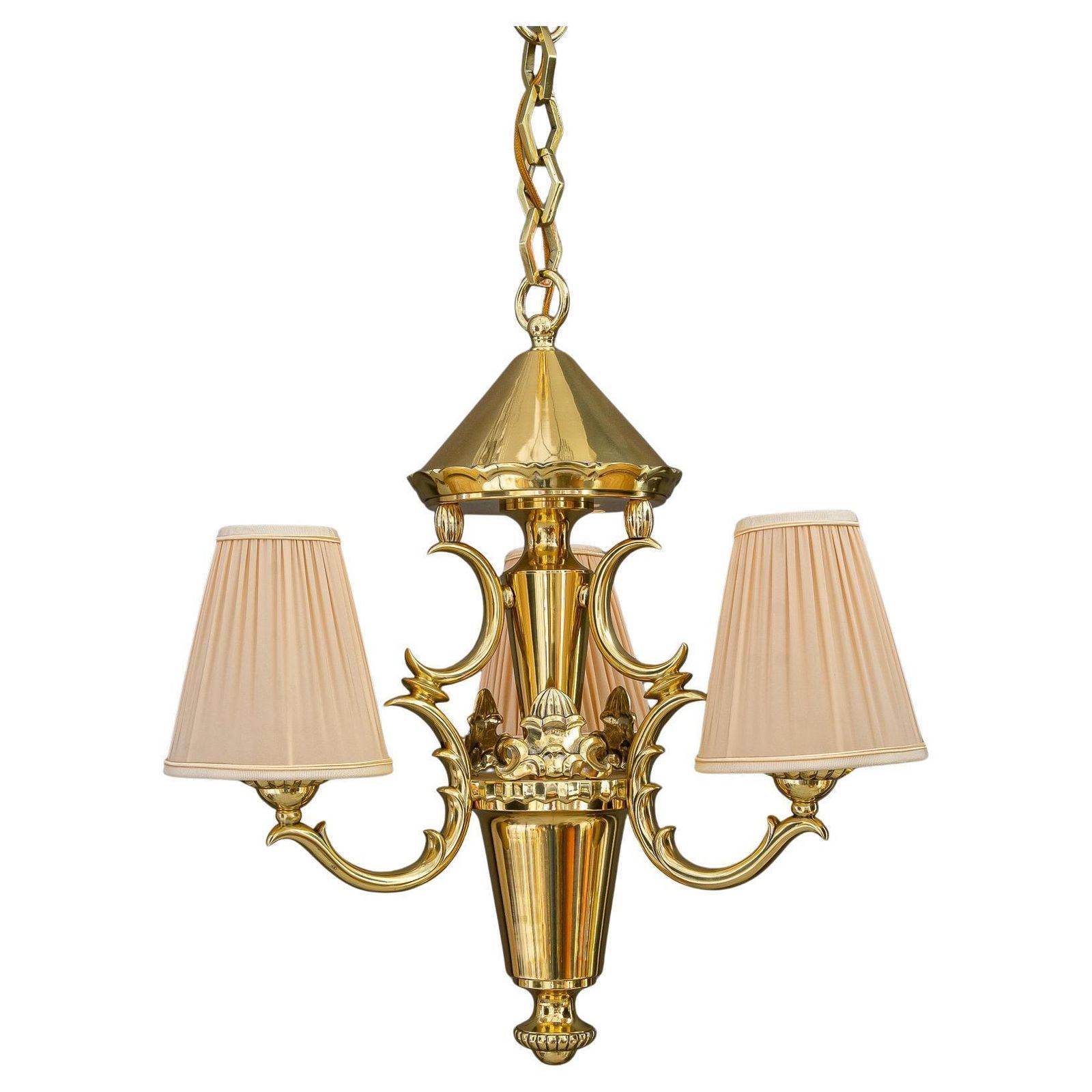 Art Deco Chandelier With Fabric Shades Vienna Around 1920s