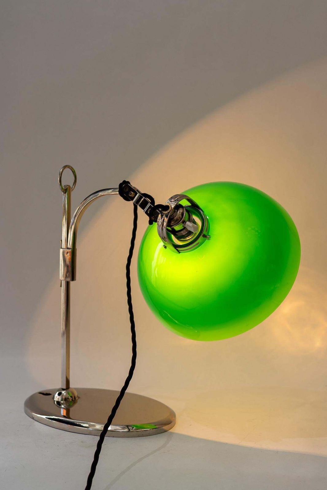 513.0 Hight Adjustable Nickel  Plated Table Lamp With Opal Glass Shade Vienna 1920s photo