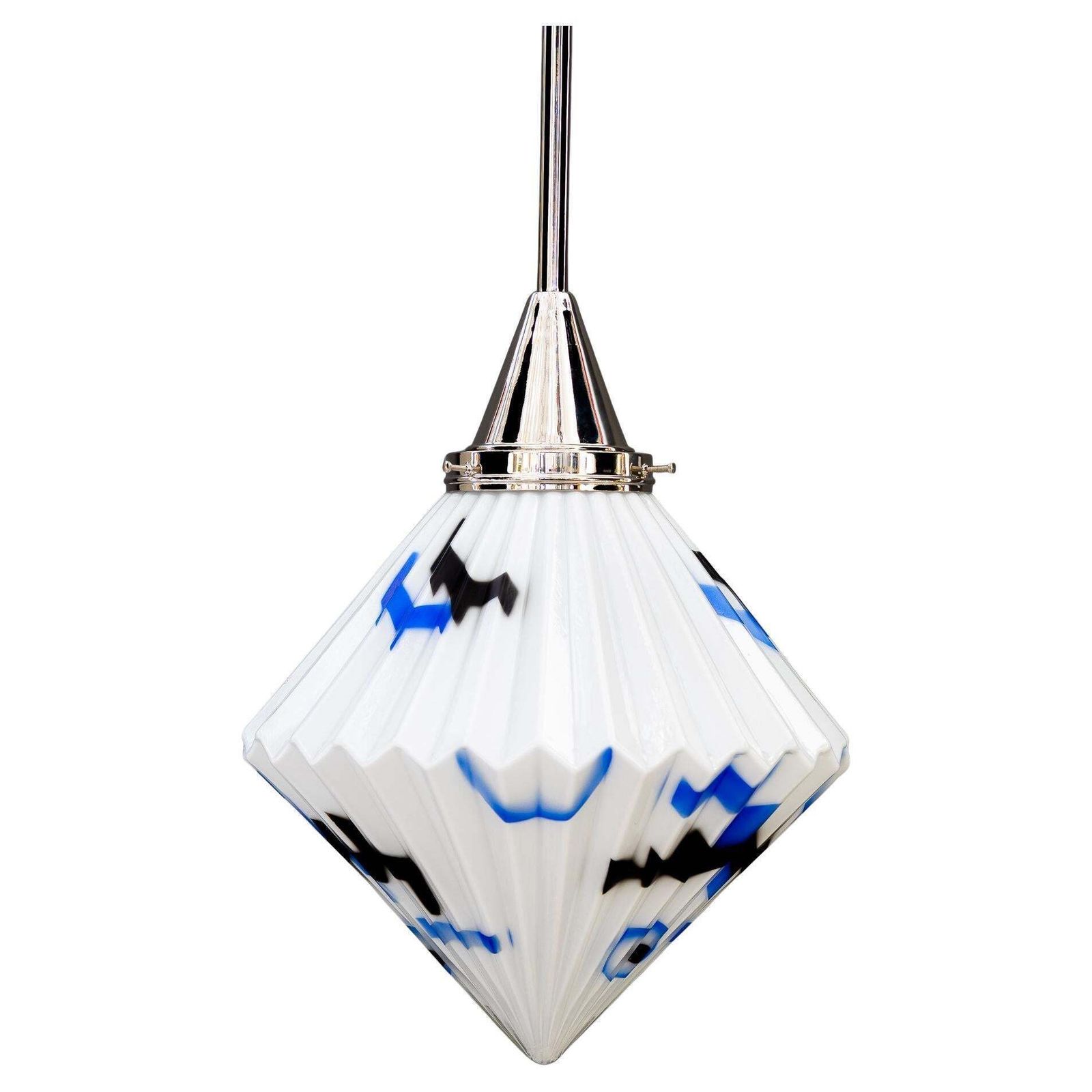 Art Deco Nickel Plated Pendant With Original Antique Glass Vienna Around 1920s
