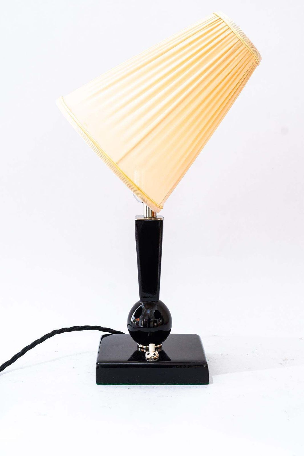 Art Deco Wood Table Lamp With Fabric Shade Vienna Around 1920s photo vintage