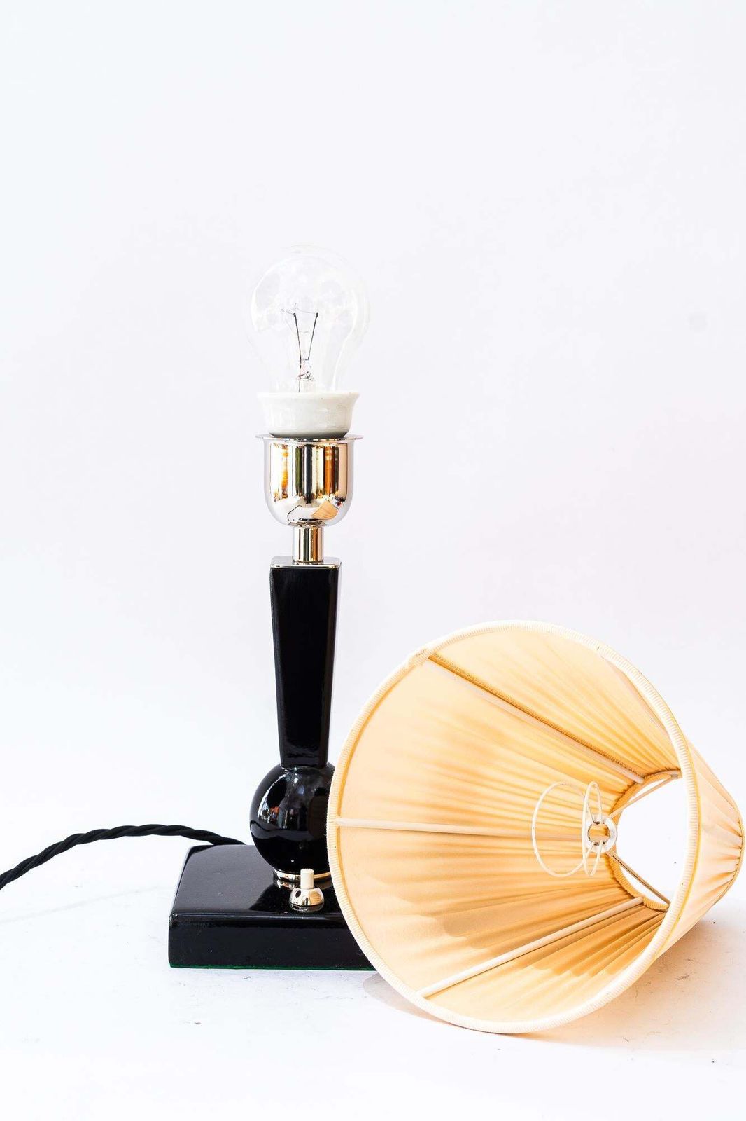 photo furniture Art Deco Wood Table Lamp With Fabric Shade Vienna Around 1920s