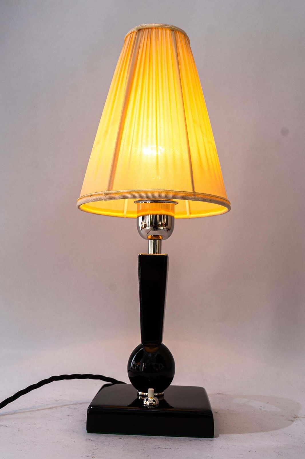 photo vinterior Art Deco Wood Table Lamp With Fabric Shade Vienna Around 1920s
