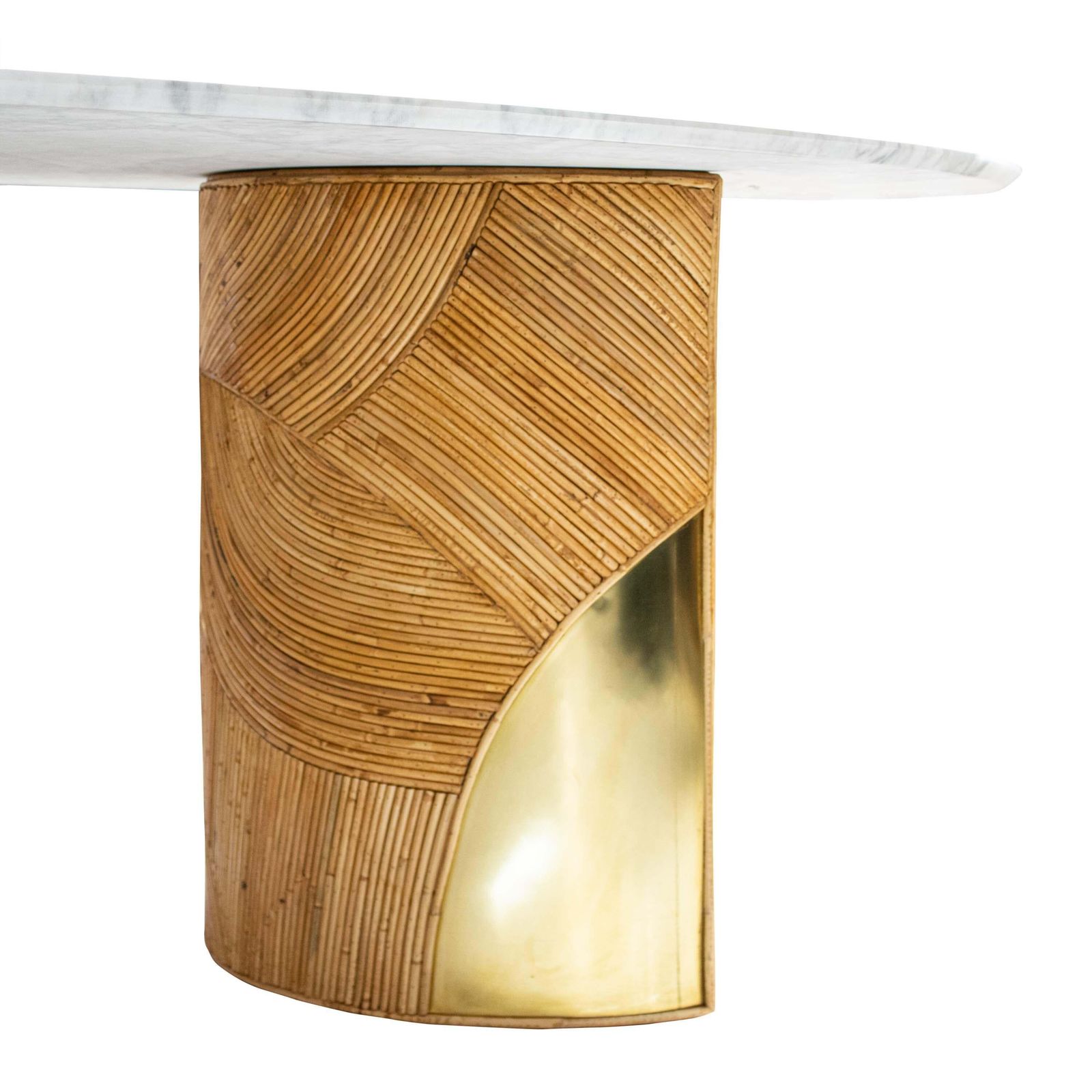 French Oval Dining Table With Carrara Marble Top And Bamboo Brass Bases photo Furniture