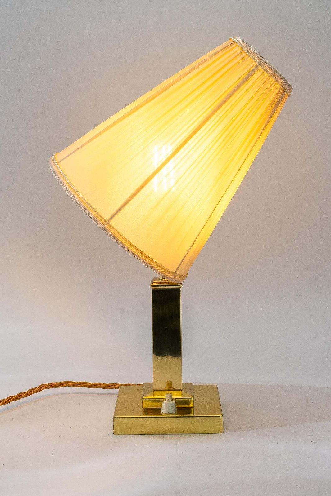photo vintage Art Deco Brass Table Lamp With Fabric Shade Vienna Around 1920s