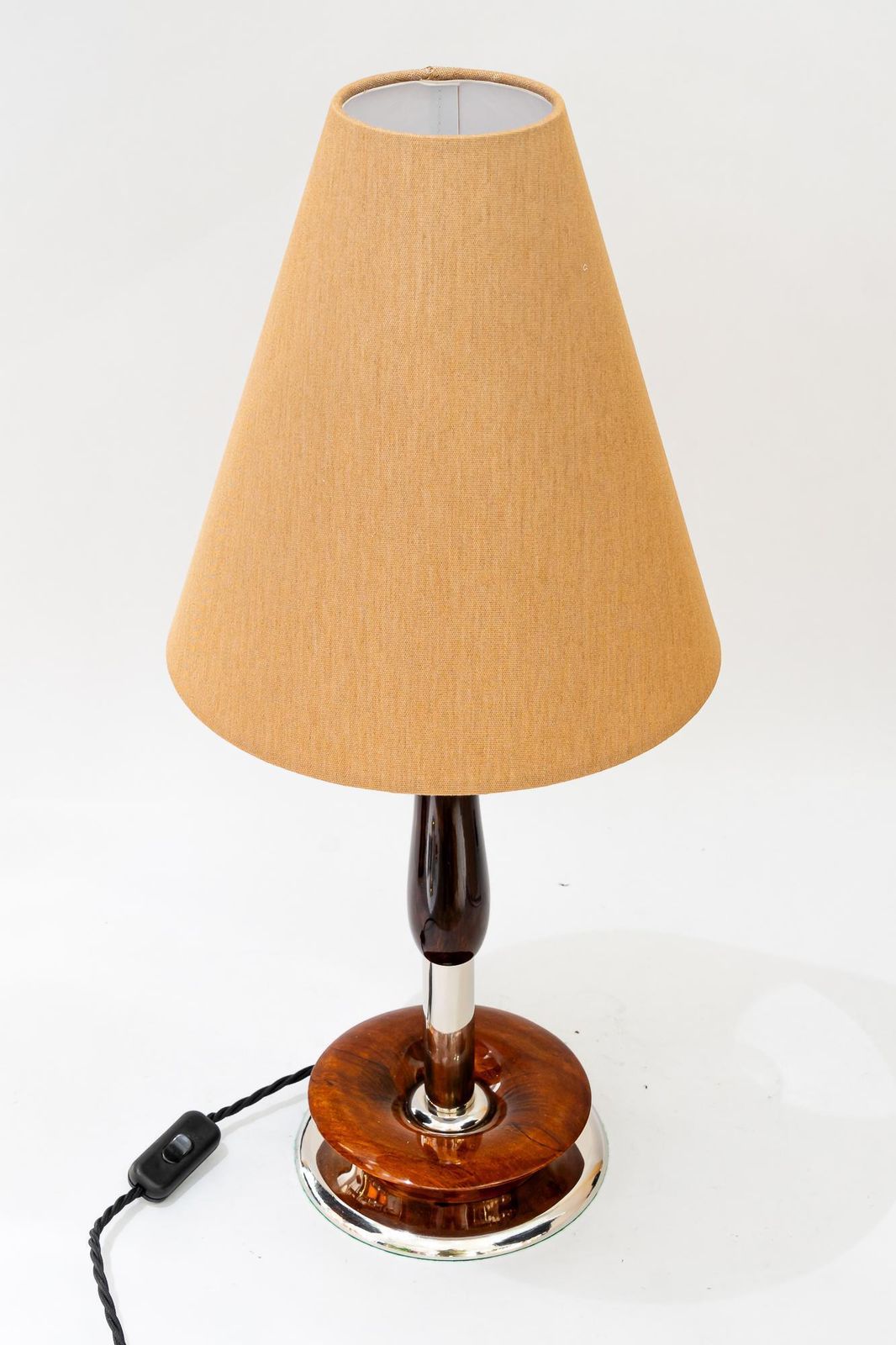 Art Deco Nickel Wood Table Lamp With Fabric Shade Vienna Around 1920s photo furniture