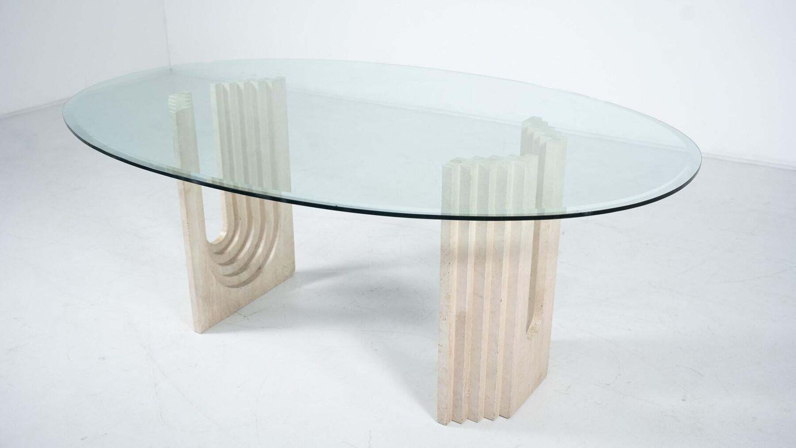 Mid Century Modern Travertine Dining Table In The Style Of Carlo Scarpa, 1970s photo vinterior