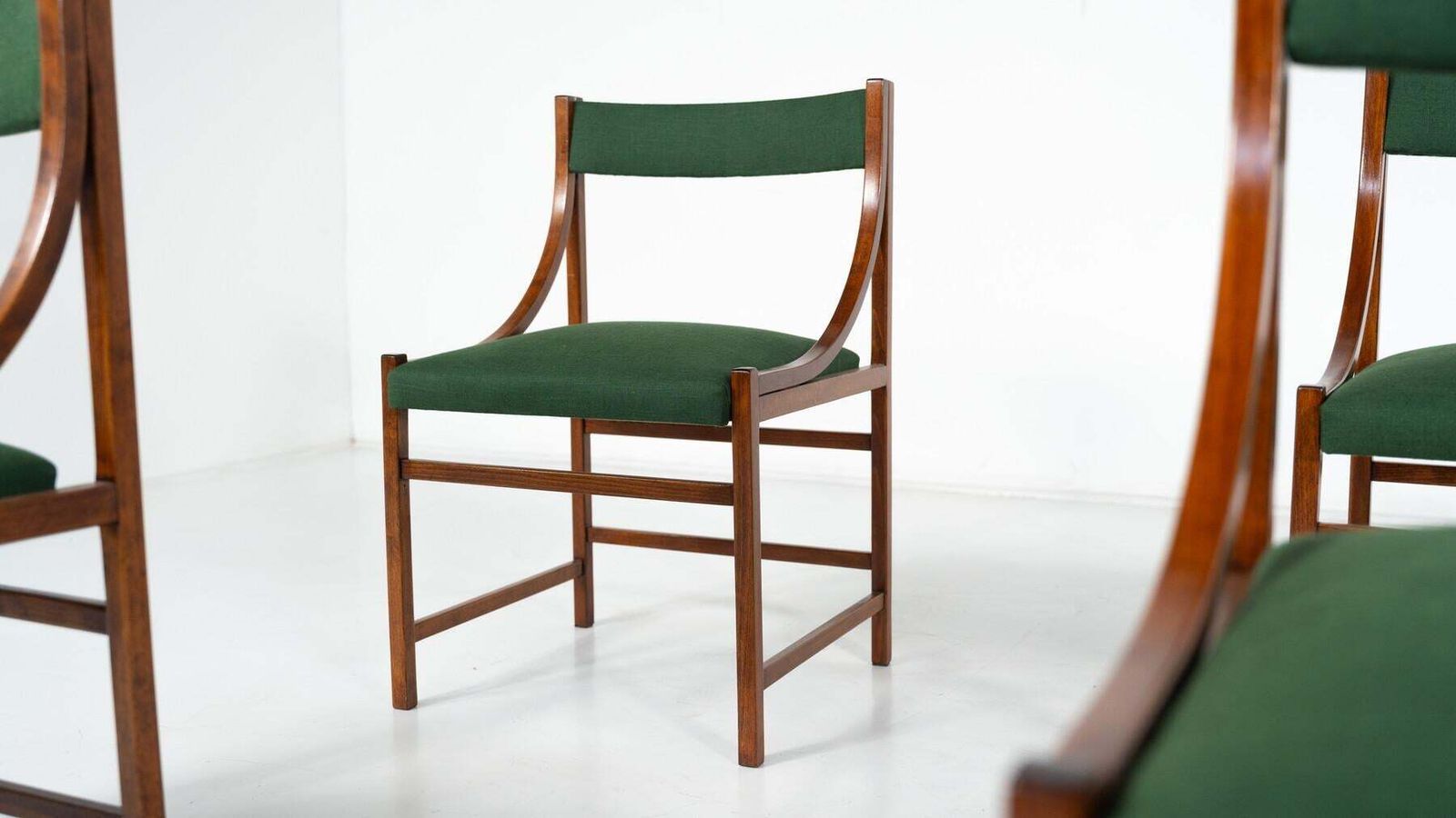 Mid Century Modern Set Of 6 Armchairs, Wood And Fabric, Italy, 1960s photo Furniture
