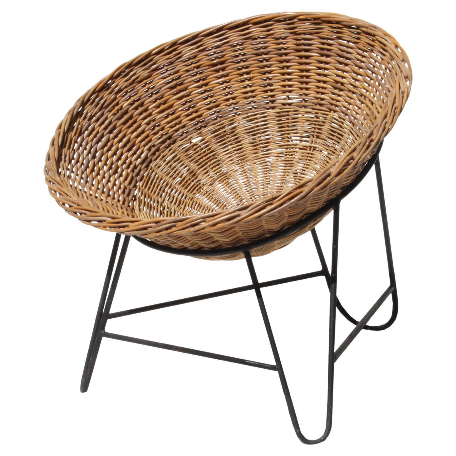Mathieu Matégot "Wicker" Chair Iron Natural Fiber, France, 1950